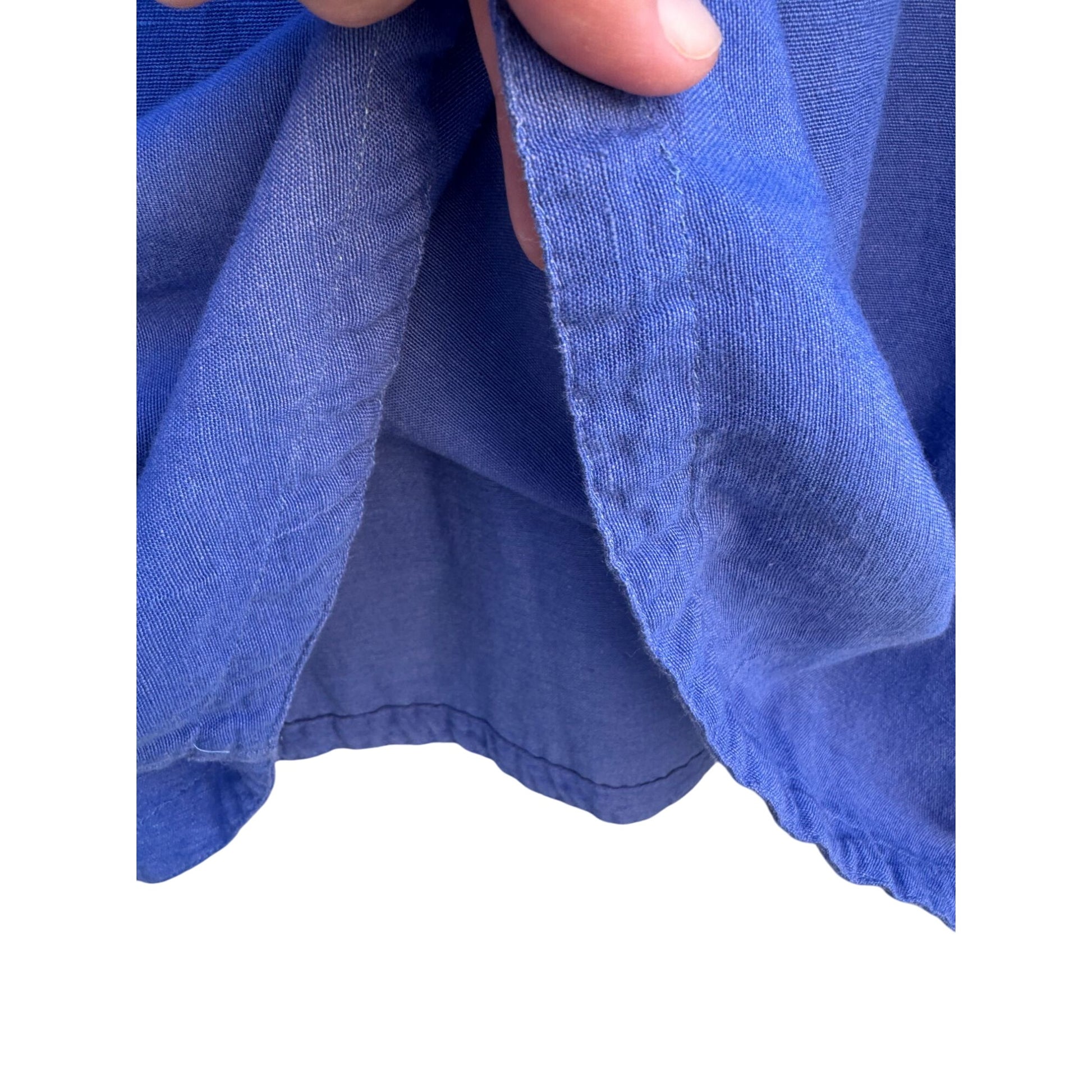 Woman Within Vintage Linen Short Sleeve V-Neck Blue Knee Length Pocket Dress 14W