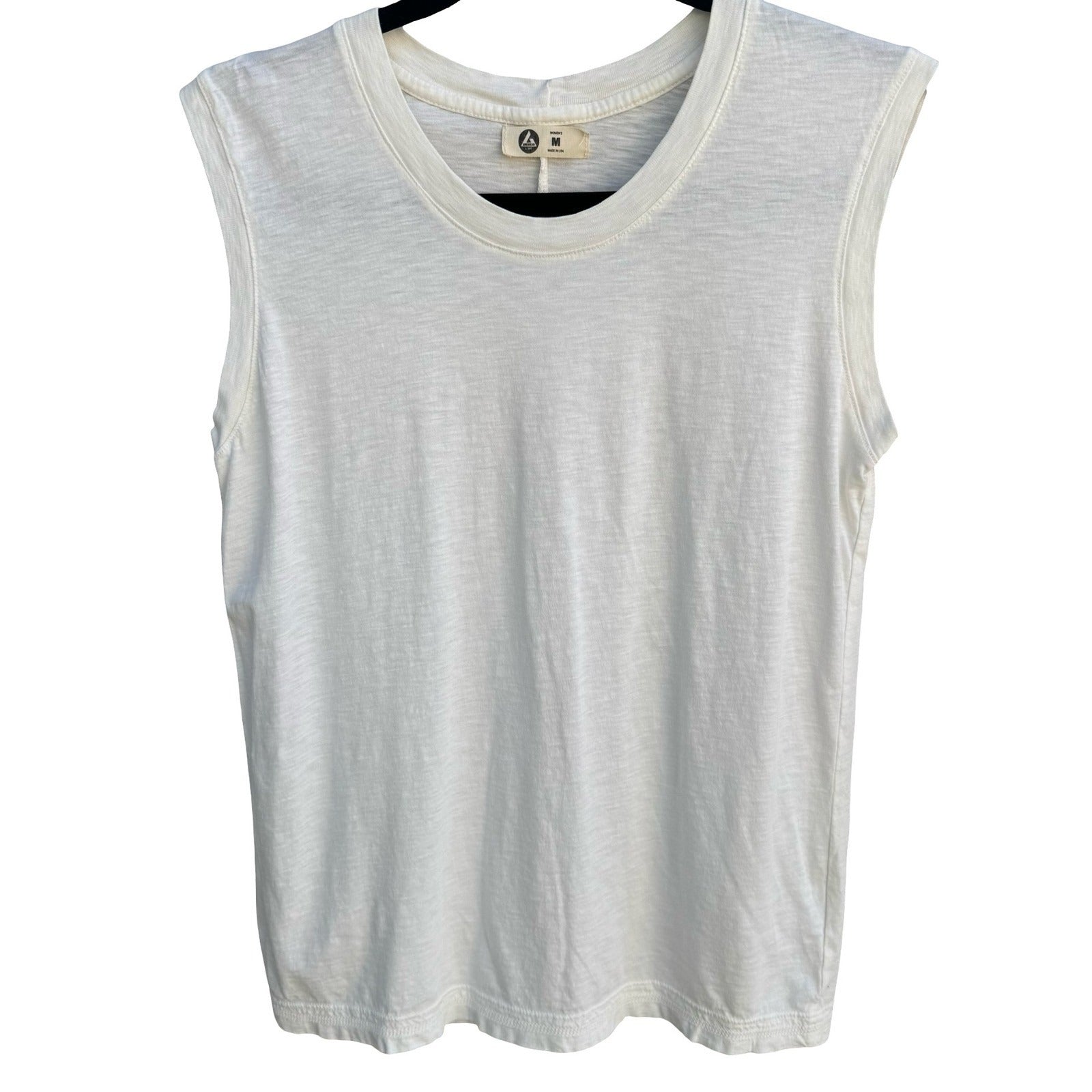 American Giant Womens White Supima Cotton Sleeveless Muscle Tee Slub Knit Size M