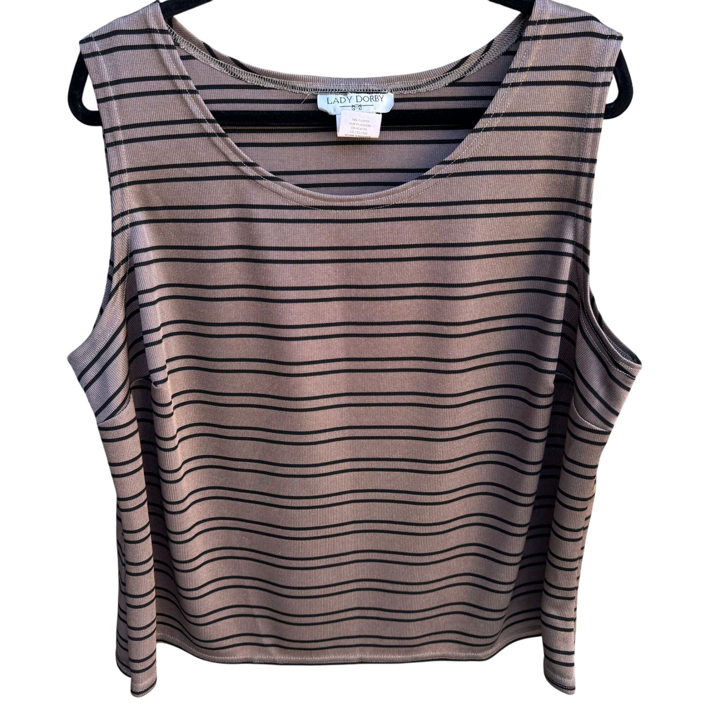 Lady Dorby Womens Plus Size 22W Brown Black Striped Knit Sleeveless Tank Top 22W