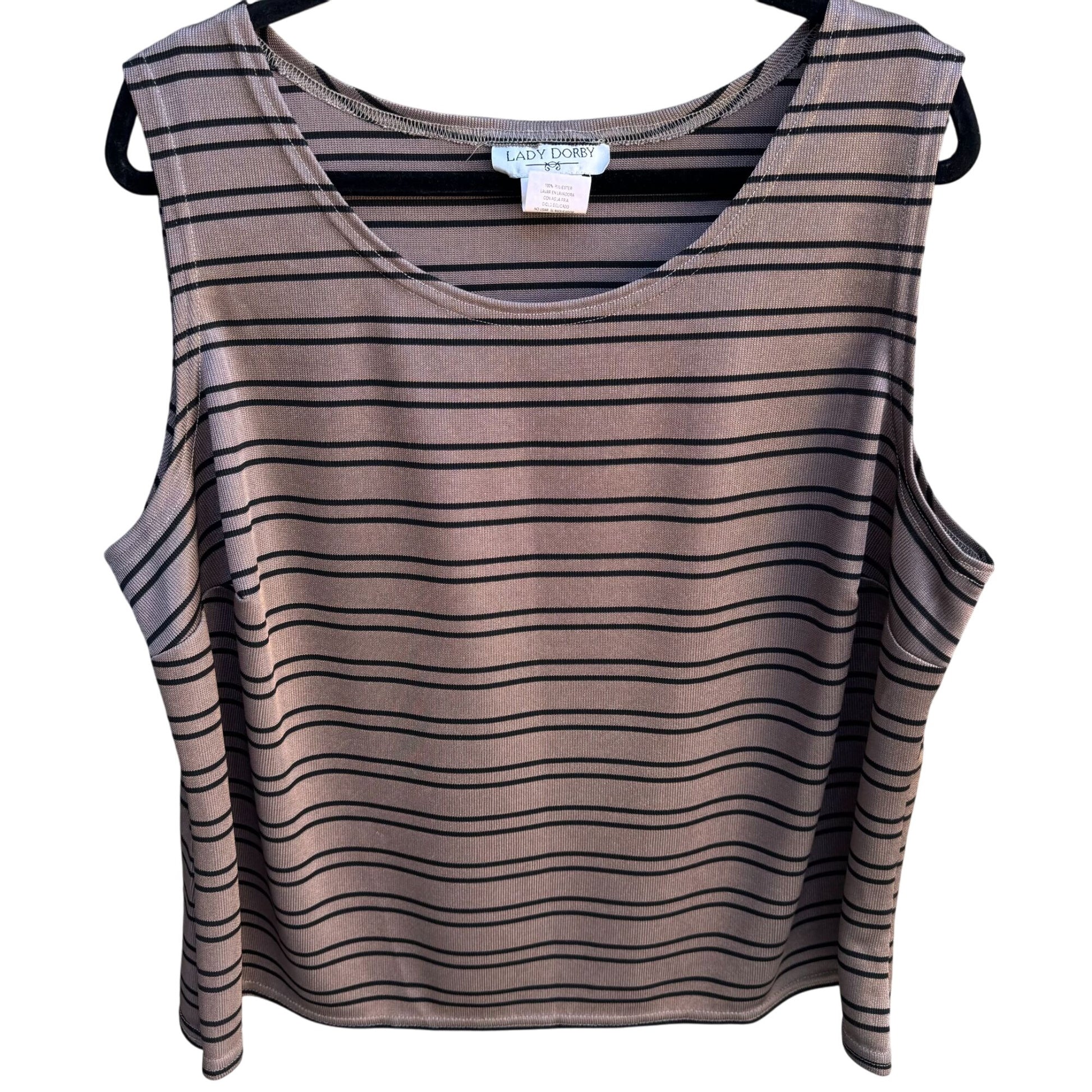 Lady Dorby Womens Plus Size 22W Brown Black Striped Knit Sleeveless Tank Top 22W