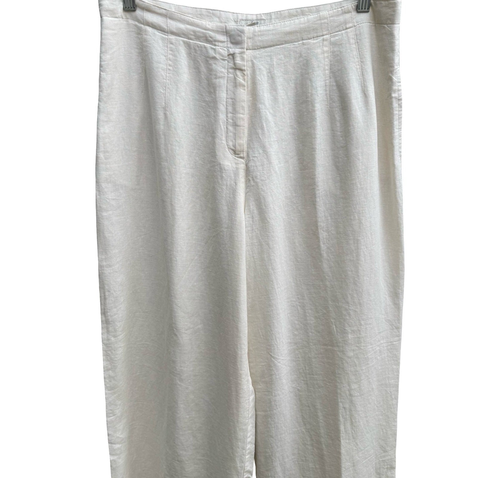 J Jill Ivory 100% Linen Coastal Minimalist Wide Leg Pants Trousers Lined 14 NEW