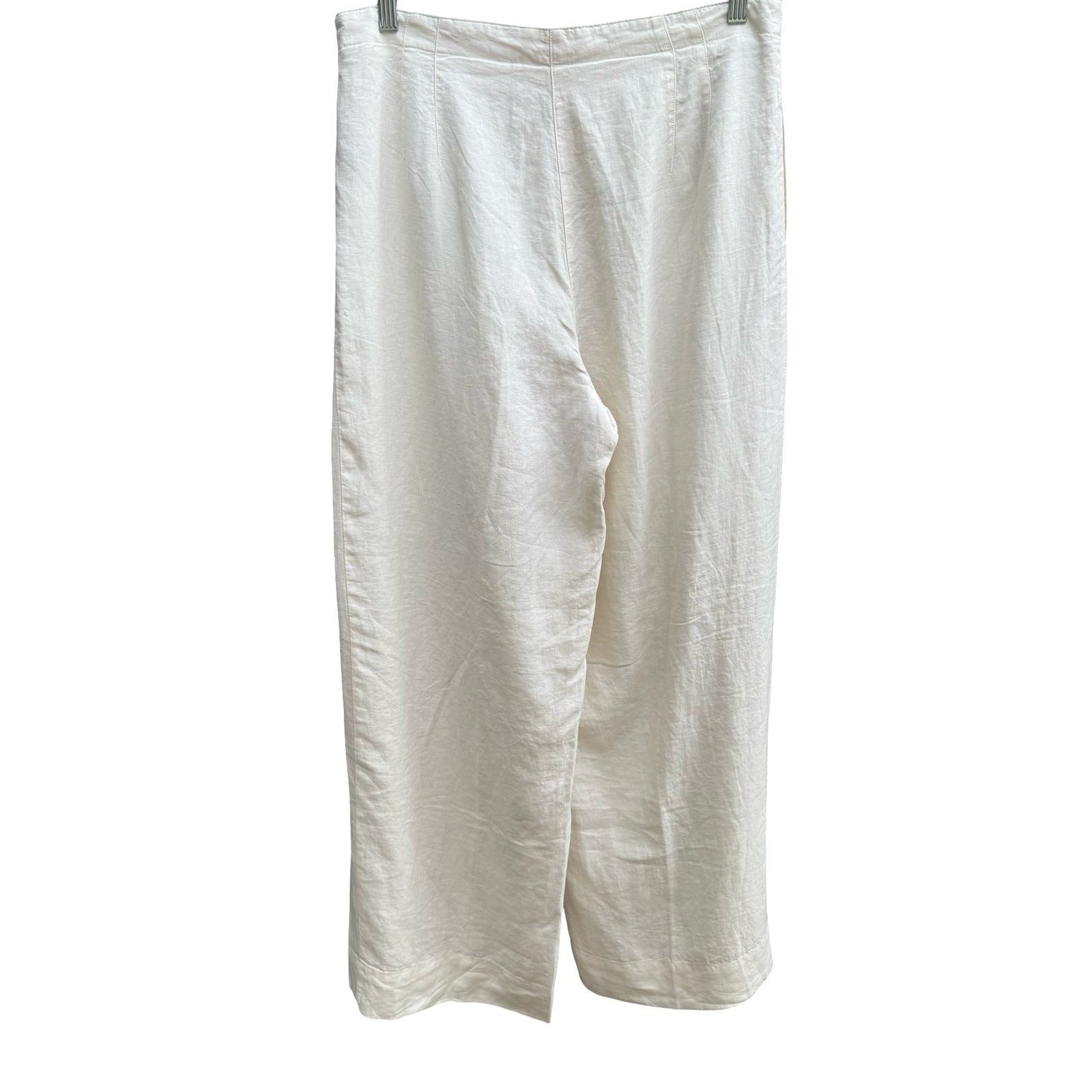 J Jill Ivory 100% Linen Coastal Minimalist Wide Leg Pants Trousers Lined 14 NEW