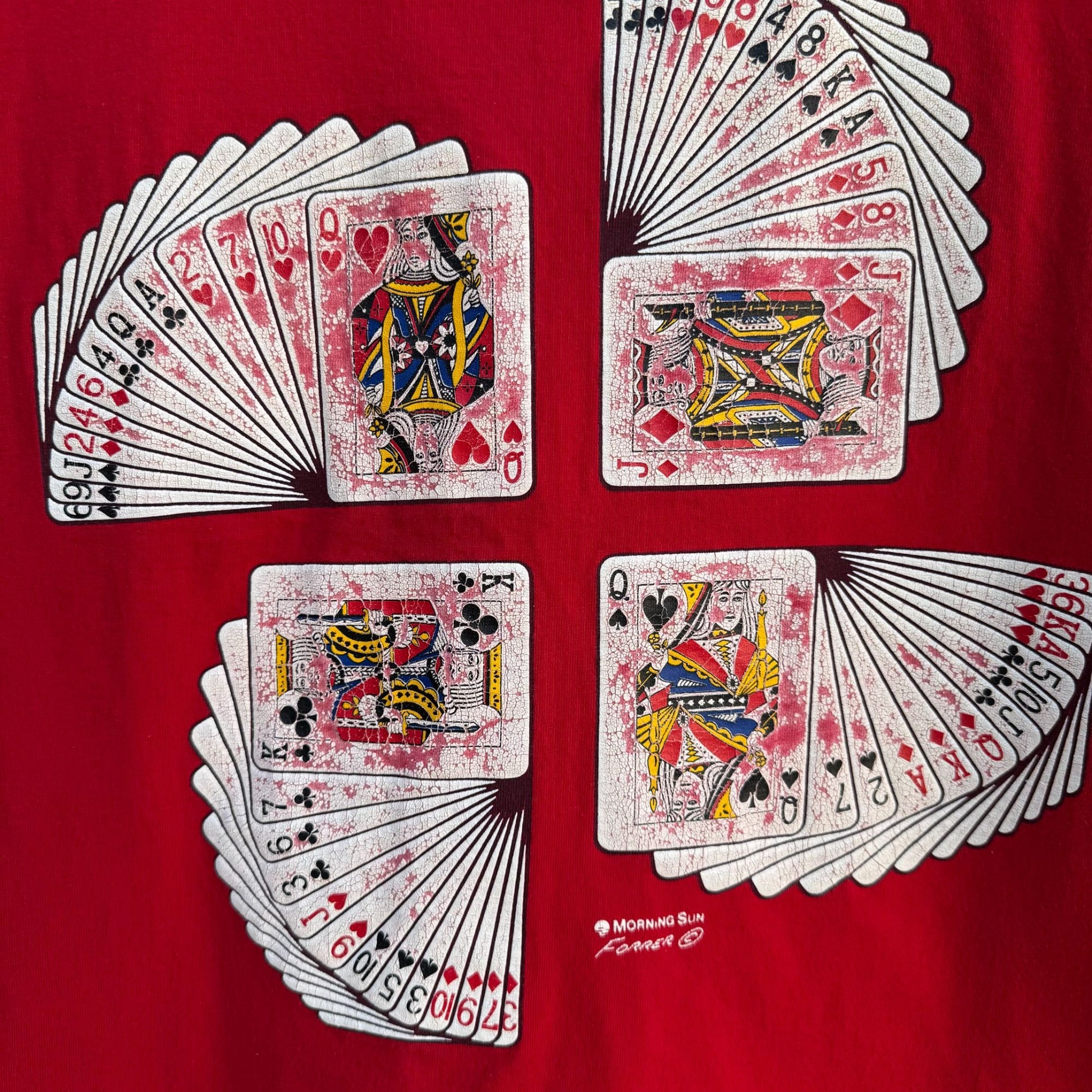 Morning Sun Vintage Poker Casino Red Playing Cards Print Polo Collar Shirt Top M