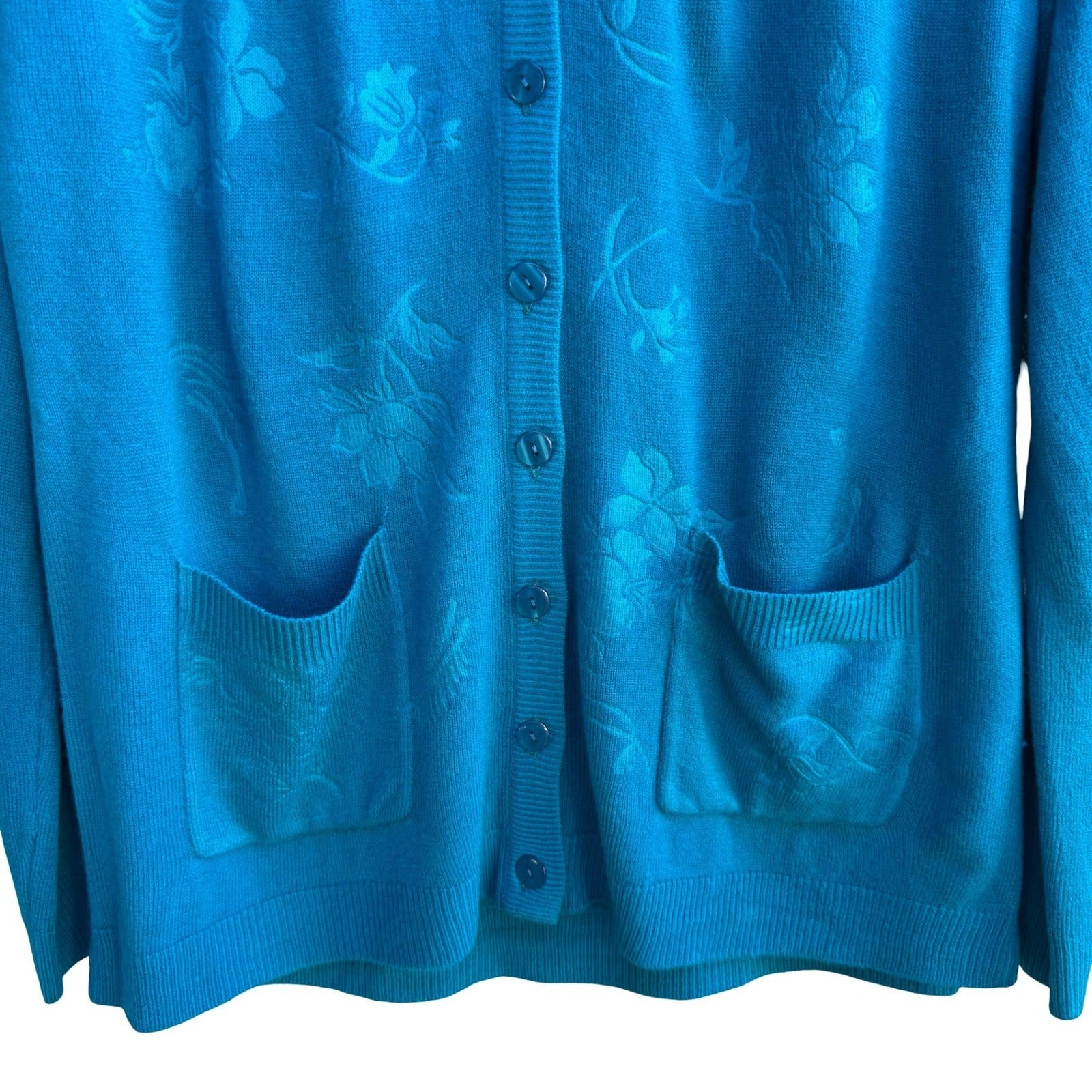 Duanya Turquoise Coastal Grandmacore Floral Jacquard Knit Cardigan Sweater L NWT