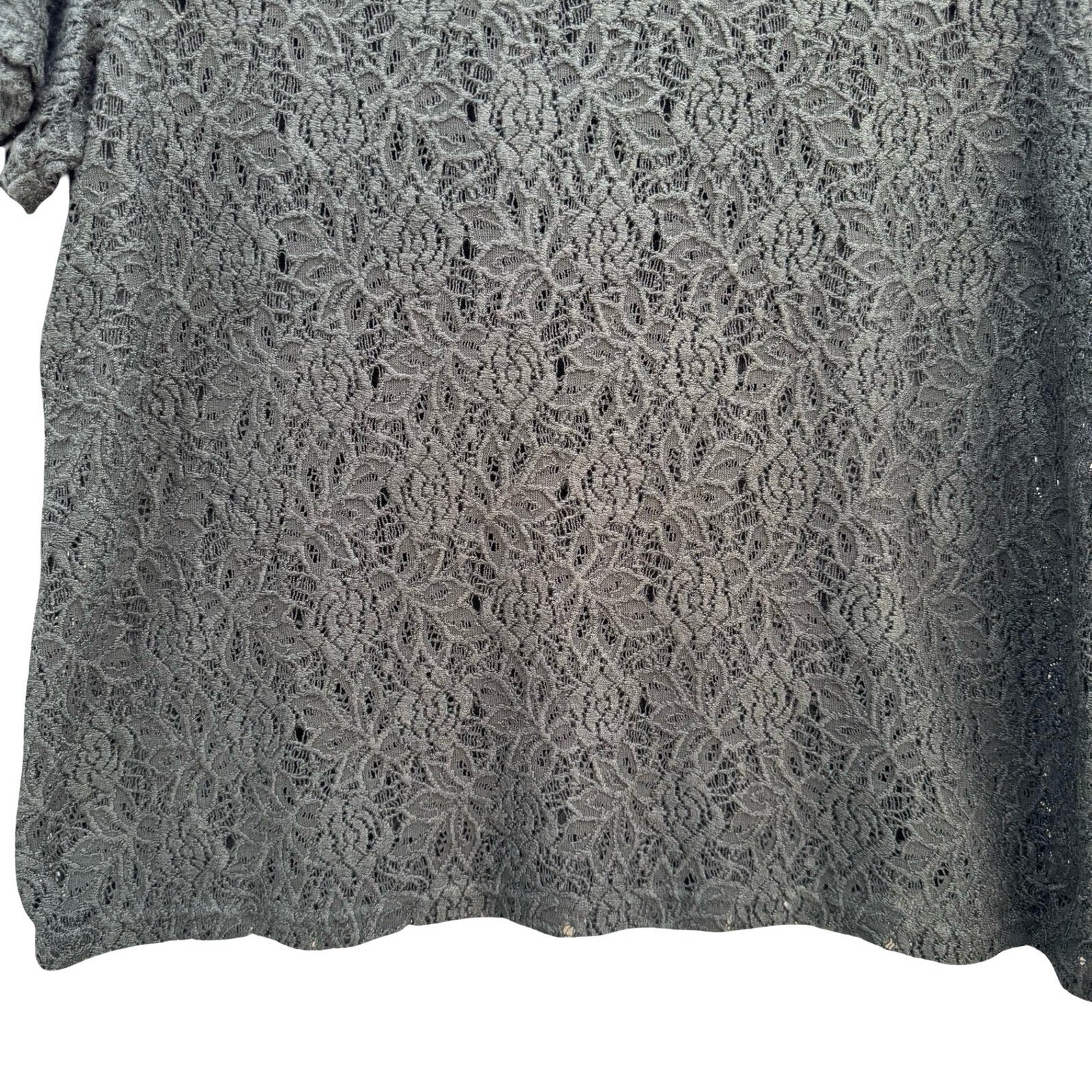 Karen Scott Vintage Womens Green Floral Lace Short Sleeve Crew Neck Top Large