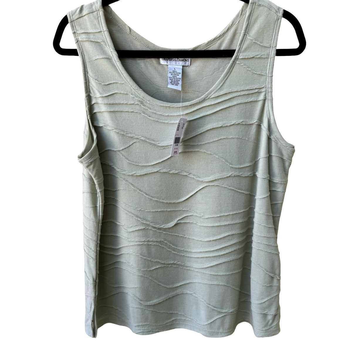 Draper & Damons Coastal Layering Minimalist Textured Wavy Knit Top Sage L NWT