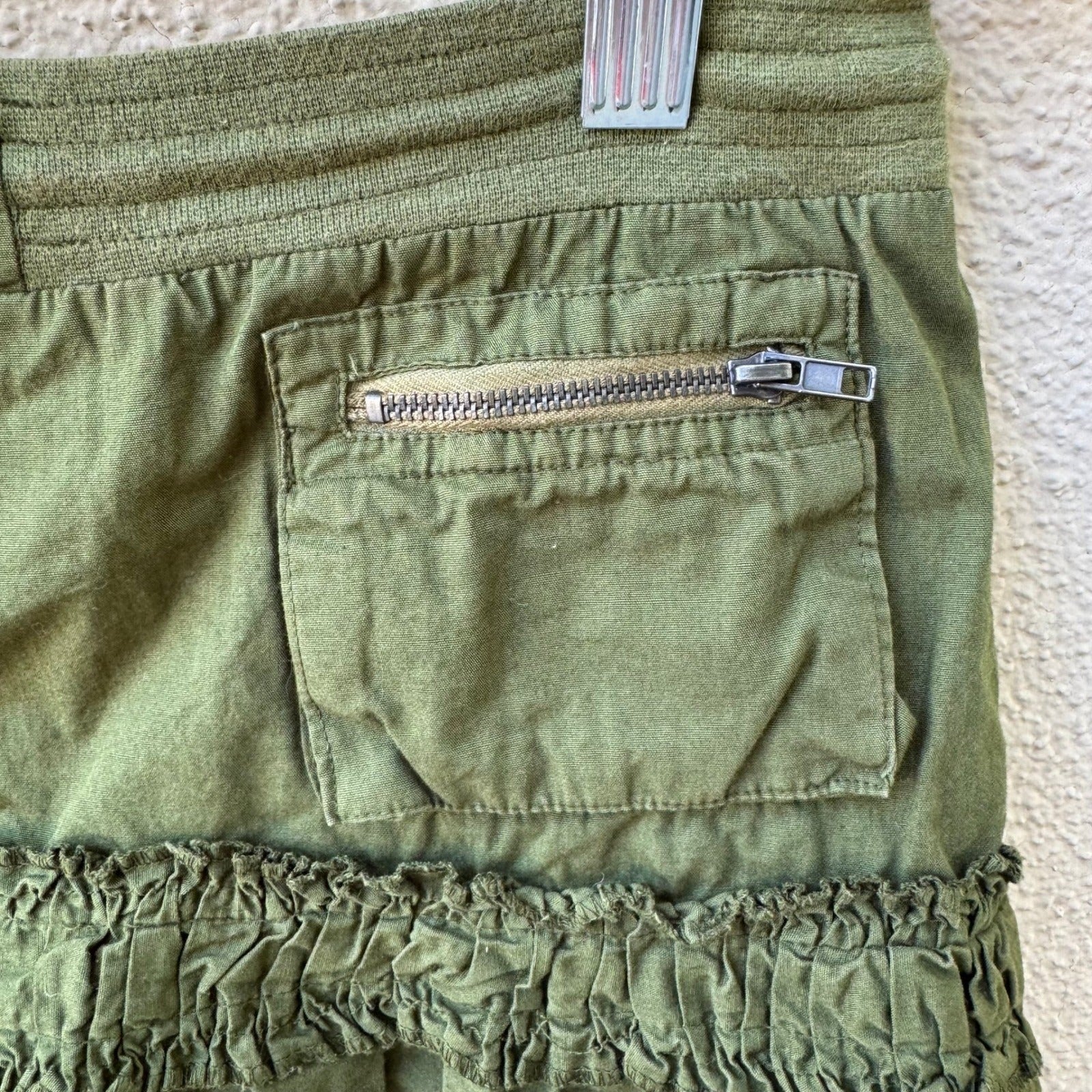 Vintage Y2K Punk Grunge Cargo Ruffle Hem Lace Up Utility Micro Mini Skirt S