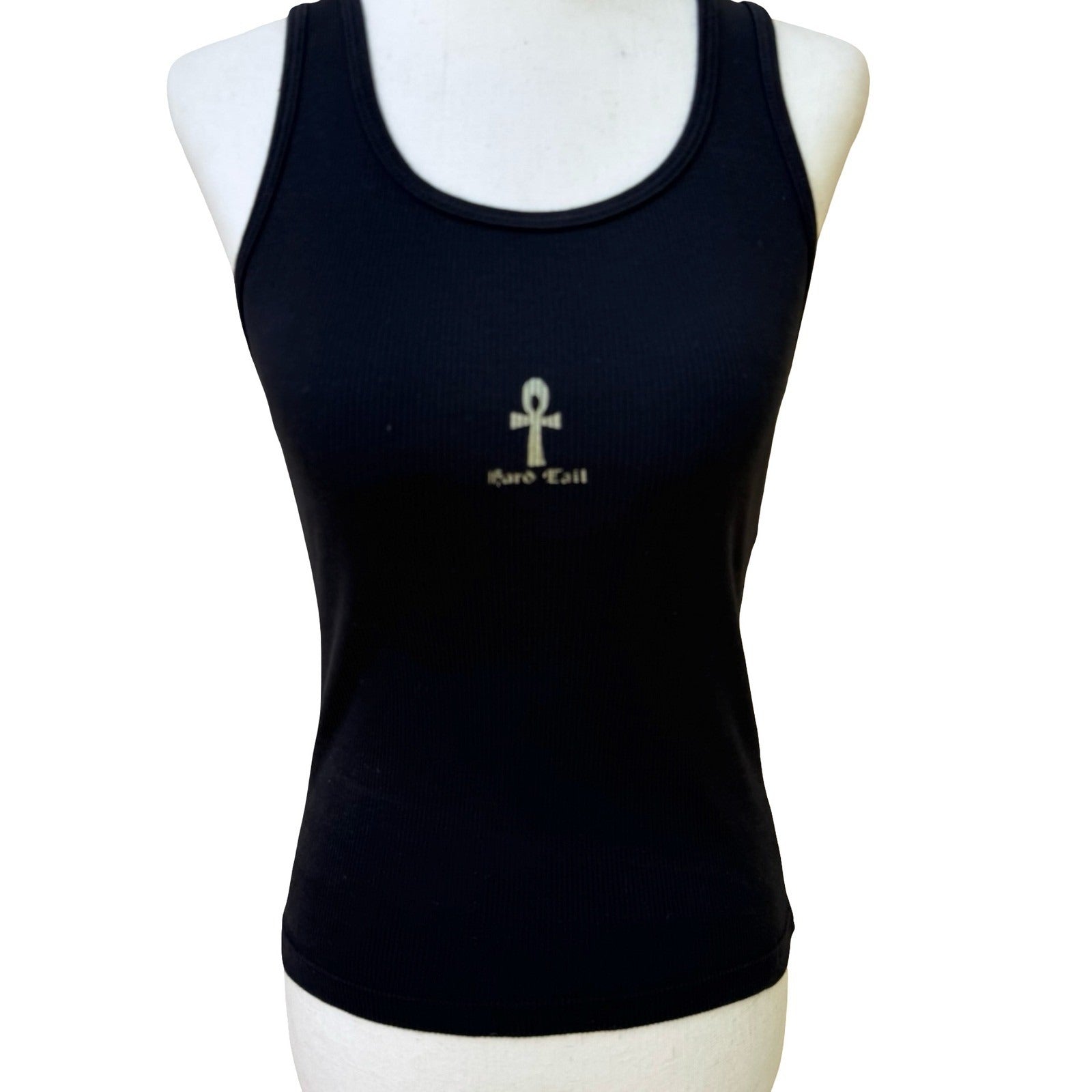 Hard Tail Y2K 90s Babydoll Grunge Goth Indie Ribbed Ankh Graphic Tank Black M