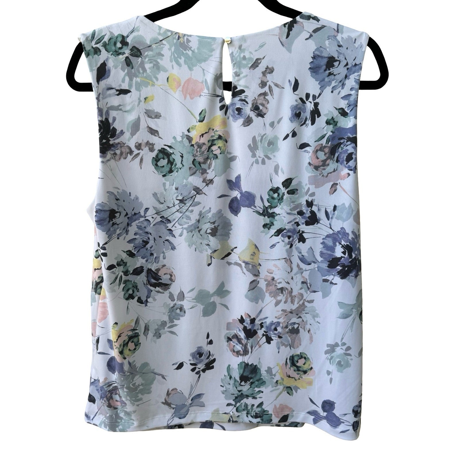 Calvin Klein Pastel Watercolor Floral Minimalist Sleeveless Pleated Shell Top L