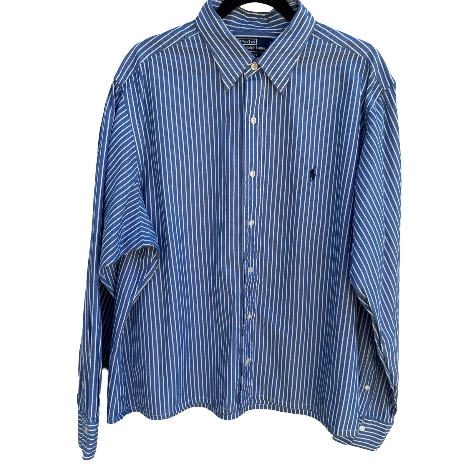 Polo Ralph Lauren Alcott Vintage 90s Preppy Old Money Blue Striped Shirt 17.5