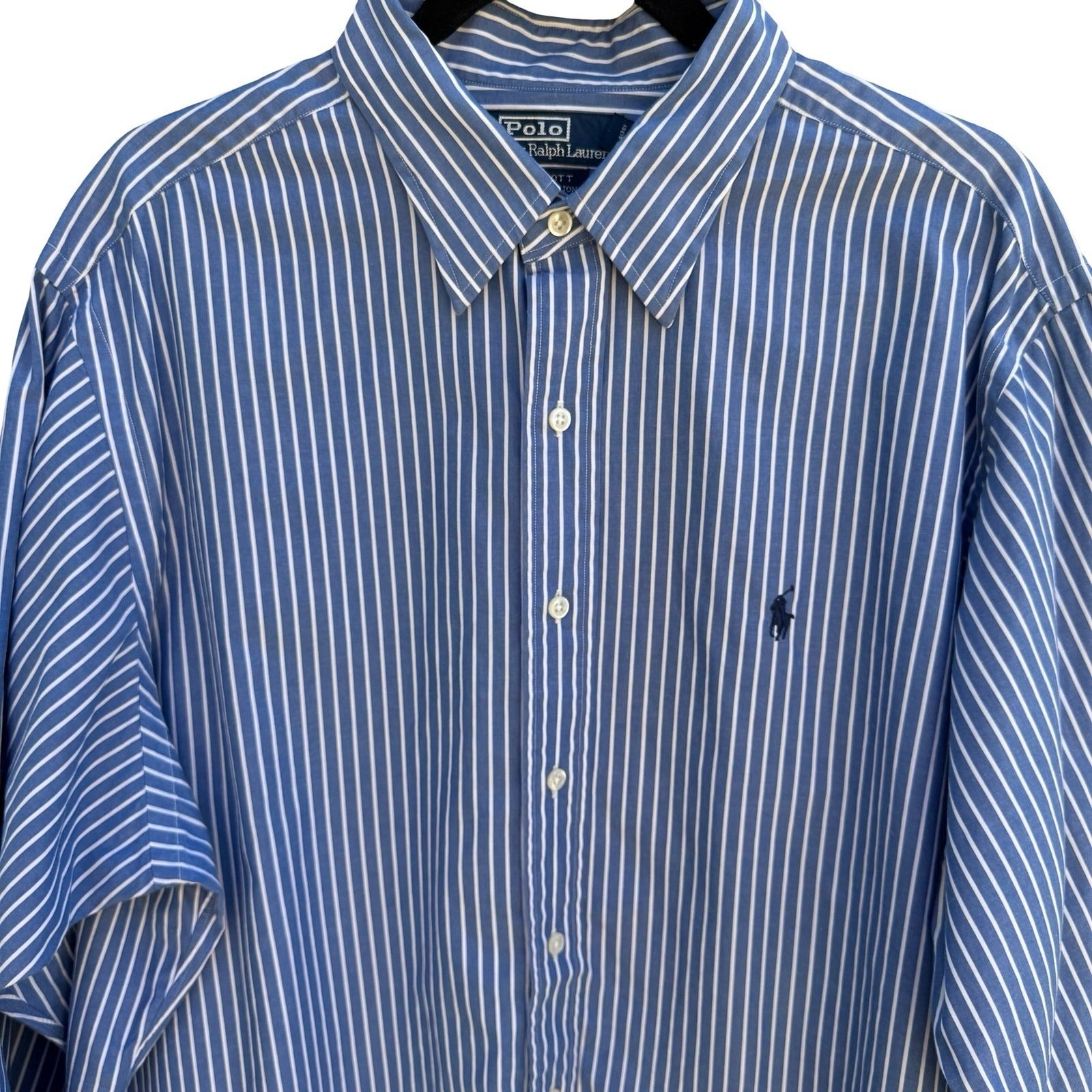 Polo Ralph Lauren Alcott Vintage 90s Preppy Old Money Blue Striped Shirt 17.5