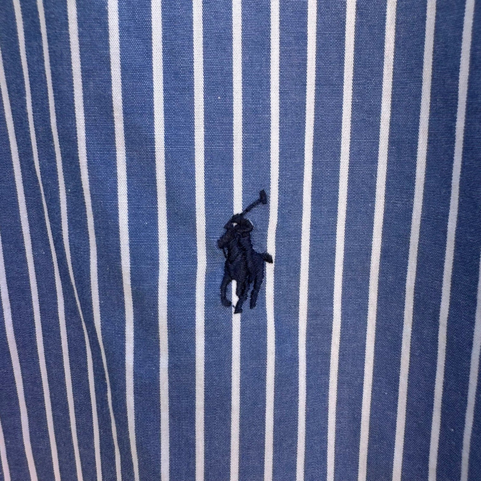 Polo Ralph Lauren Alcott Vintage 90s Preppy Old Money Blue Striped Shirt 17.5