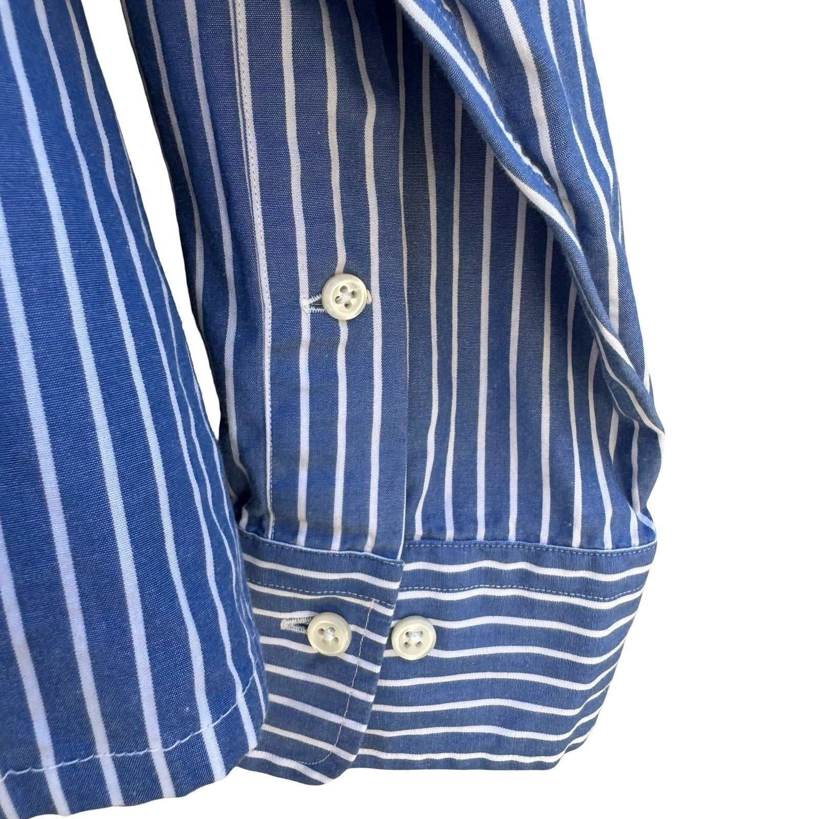 Polo Ralph Lauren Alcott Vintage 90s Preppy Old Money Blue Striped Shirt 17.5
