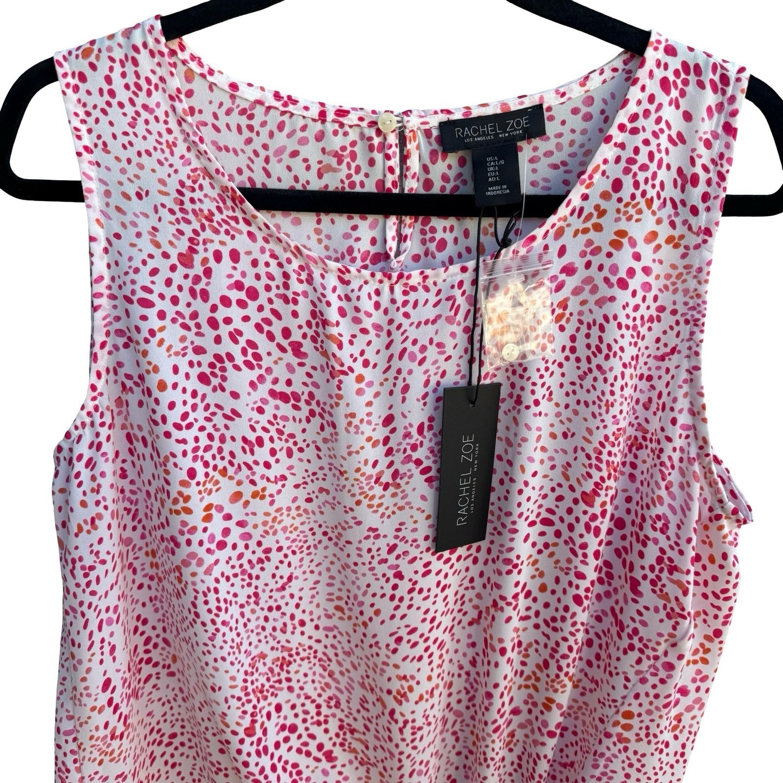 Rachel Zoe Feminine Preppy Abstract Polka Dot Side Tie Sleeveless Blouse L NWT