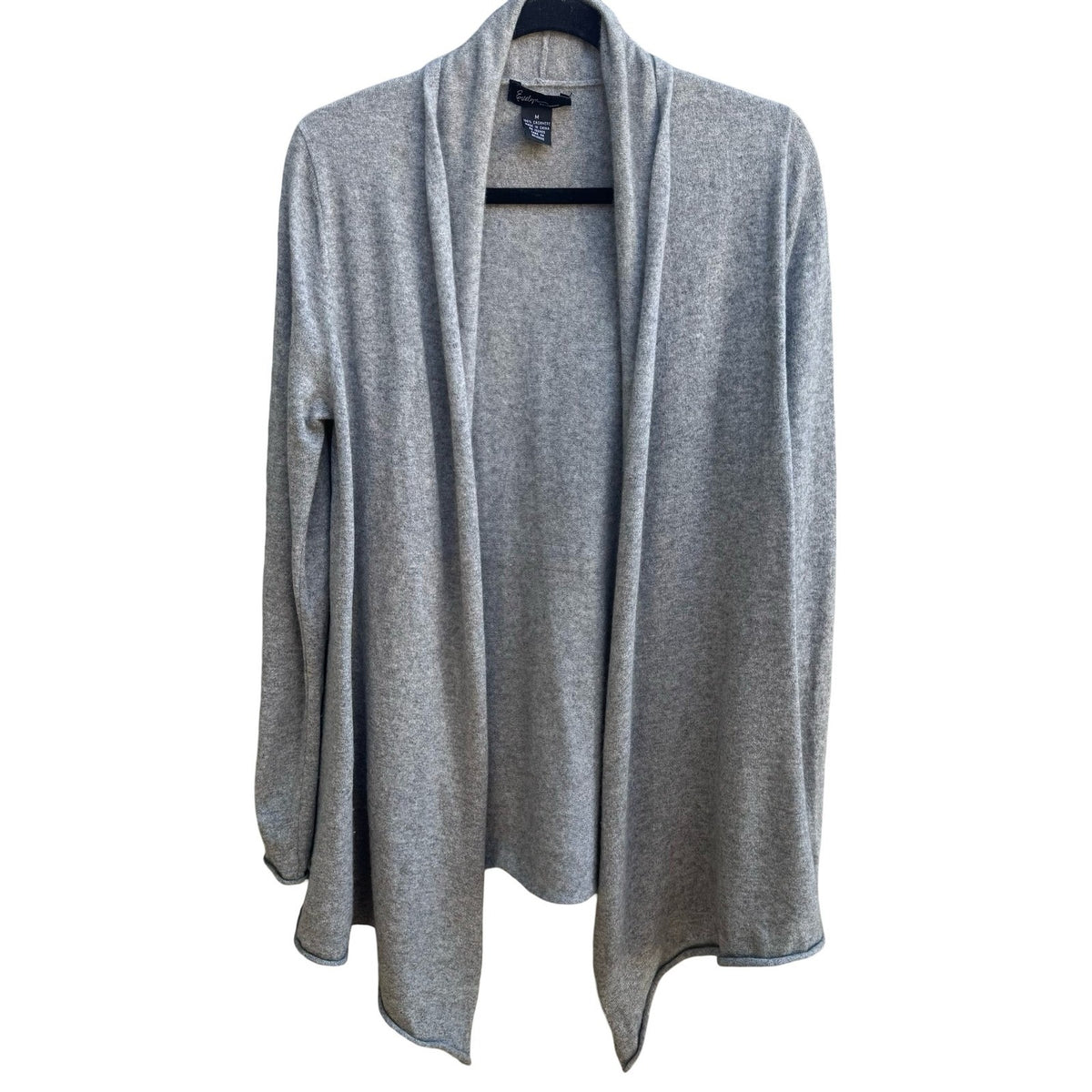 Evelyn 100% Cashmere Minimalist Layering Cozy Open Front Draped Cardigan Gray M