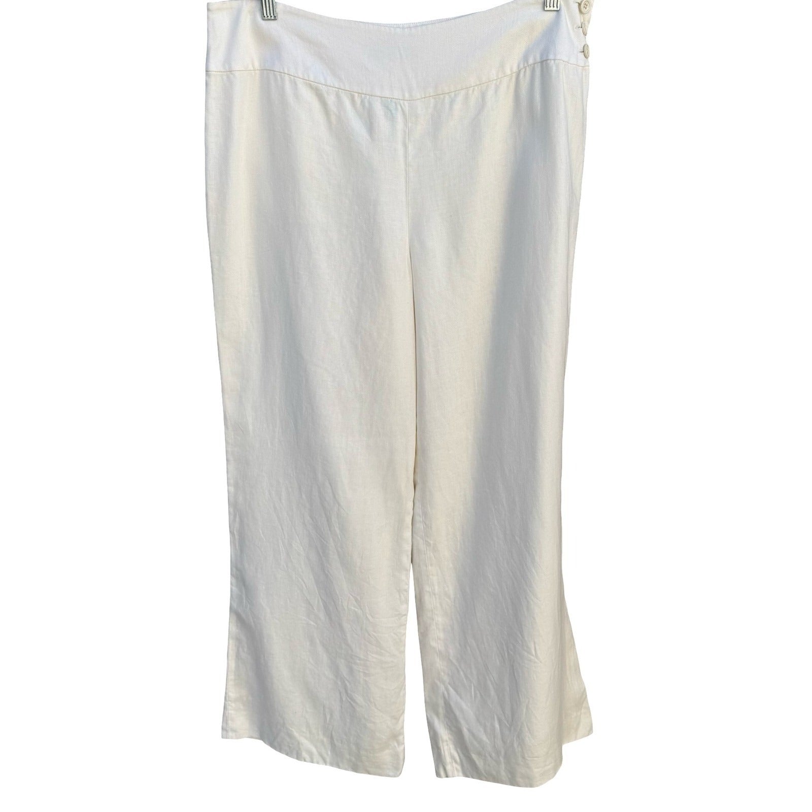 Lauren Ralph Lauren Womens White 100% Linen Wide Leg Trousers Side Zip Size 14