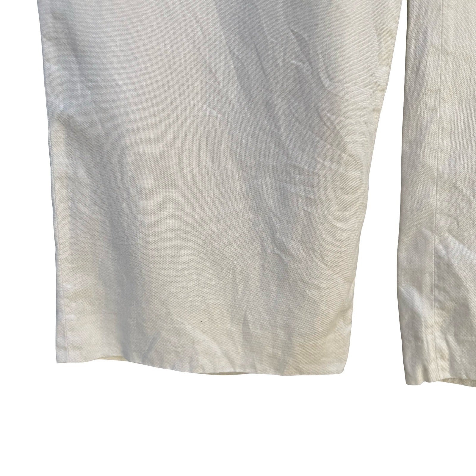 Lauren Ralph Lauren Womens White 100% Linen Wide Leg Trousers Side Zip Size 14