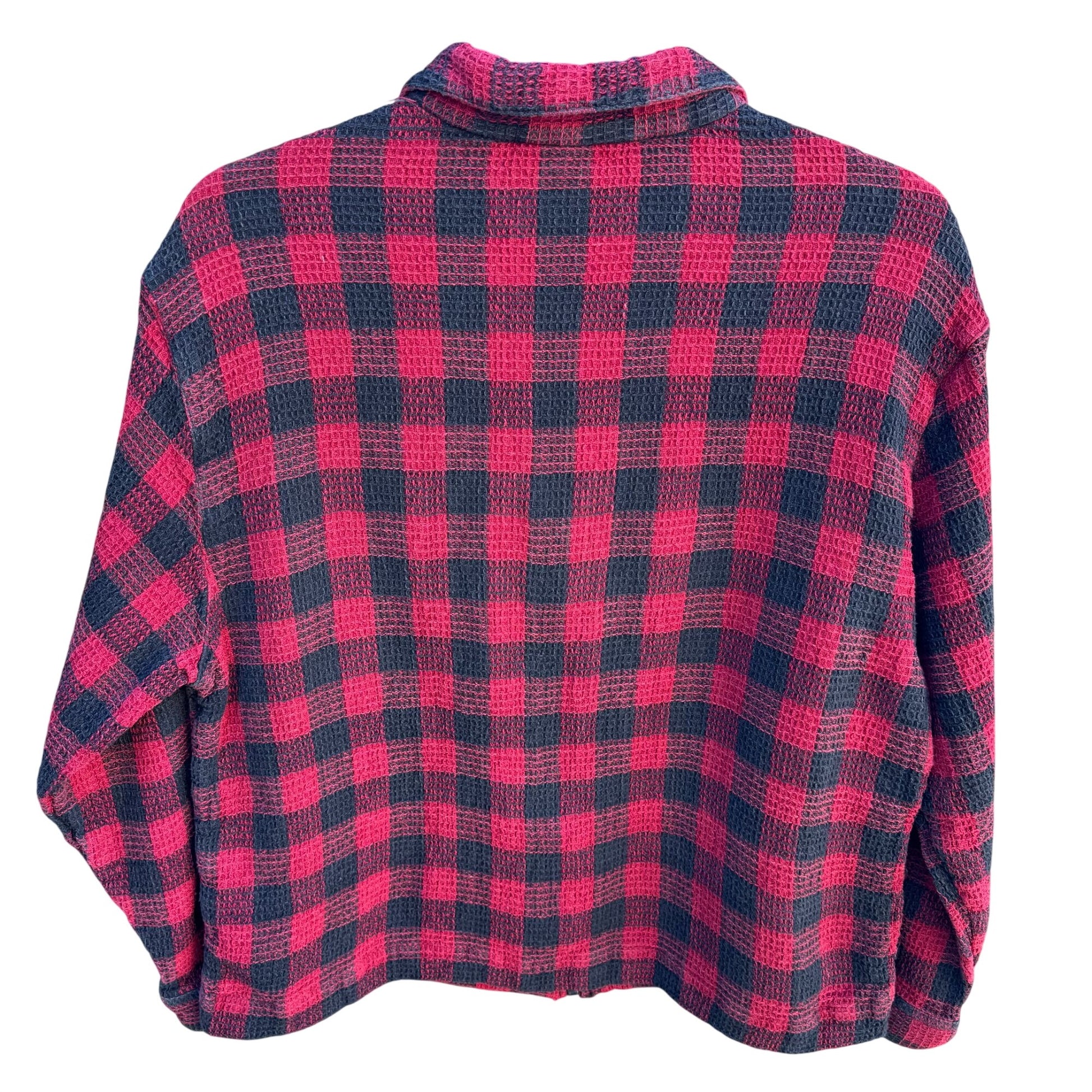 St Julian Vintage Red Black Buffalo Plaid Waffle Knit Cotton Zip Shirt Shacket