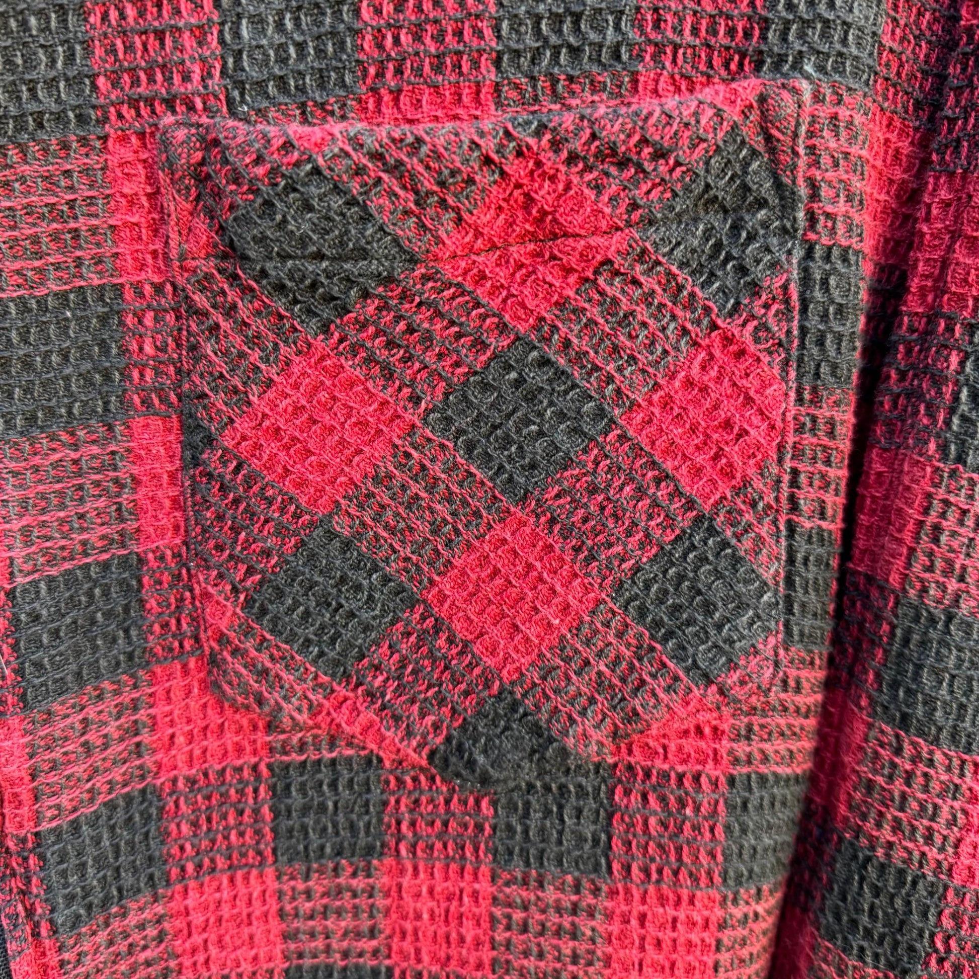 St Julian Vintage Red Black Buffalo Plaid Waffle Knit Cotton Zip Shirt Shacket