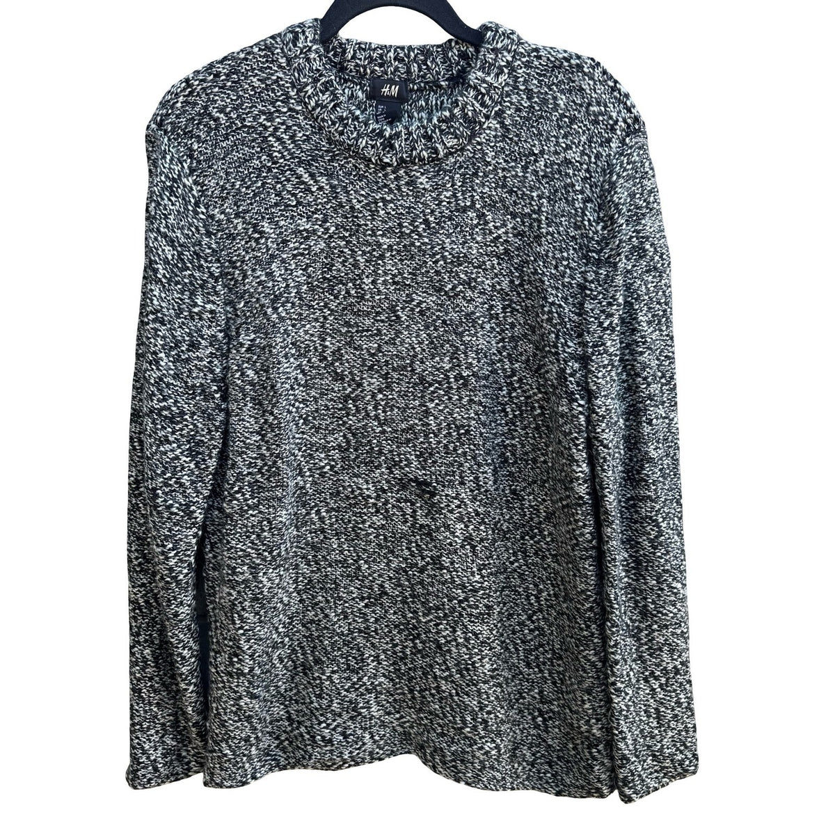HM Marled Wool Blend Chunky Knit Fisherman Monochrome Scandi Hygge Sweater Men L