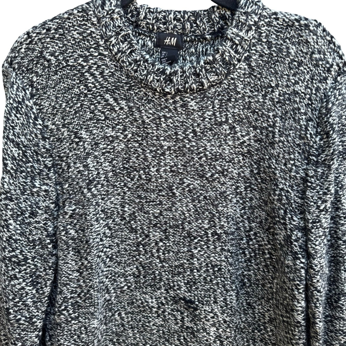 HM Marled Wool Blend Chunky Knit Fisherman Monochrome Scandi Hygge Sweater Men L