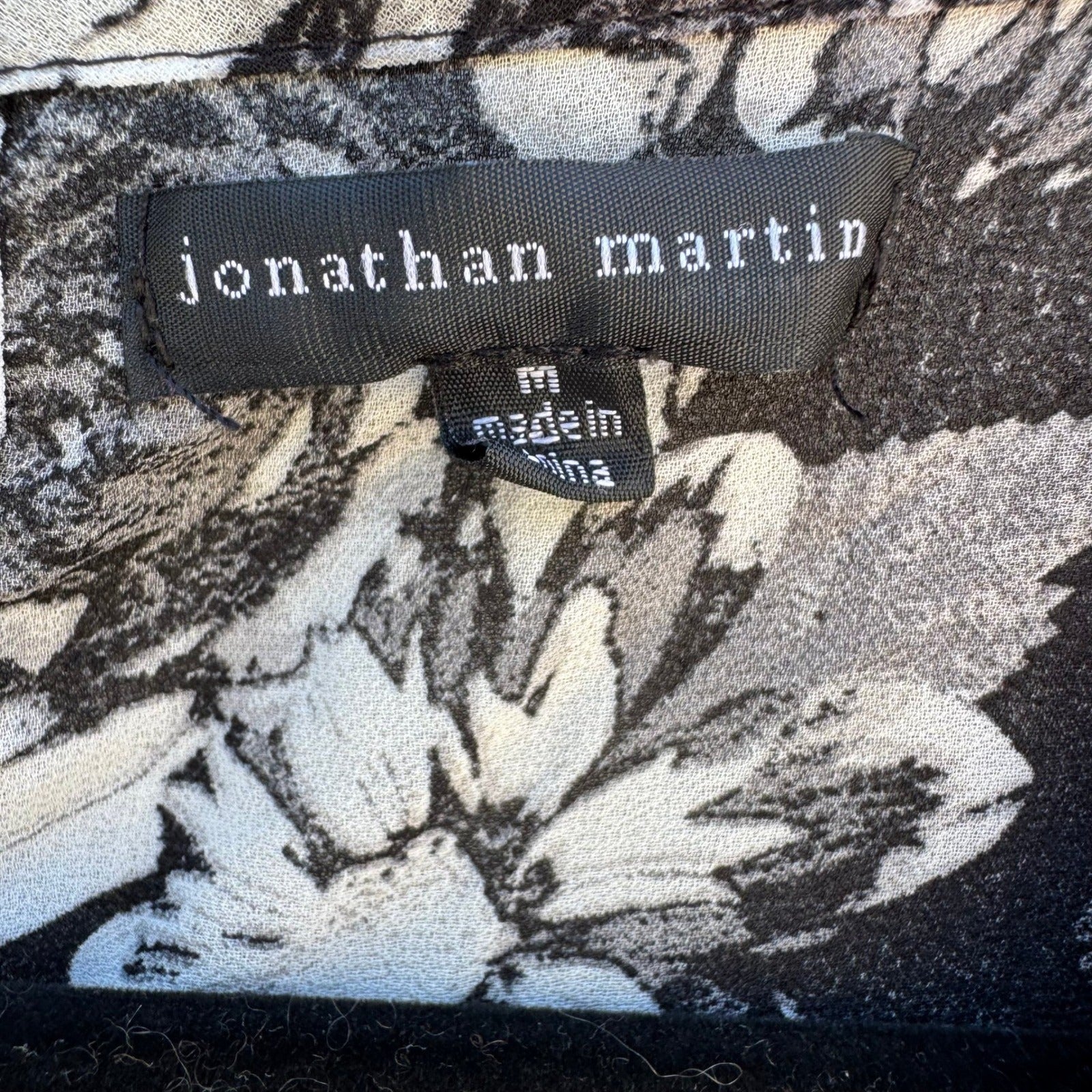 Jonathan Martin Semi Sheer Dark Floral Chiffon Layer Blouse Keyhole Back Black M