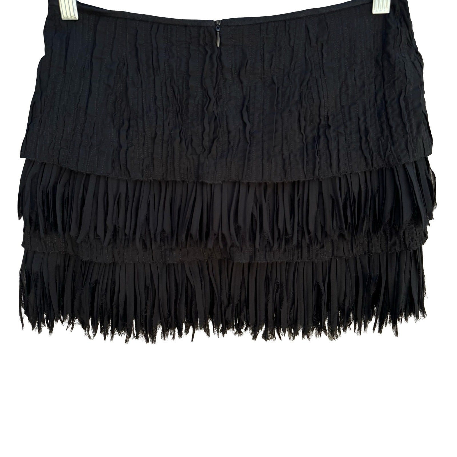 Zara Woman Linen Tiered Raw Edge Fringe Mini Skirt Ruched Gatsby Party Flapper S