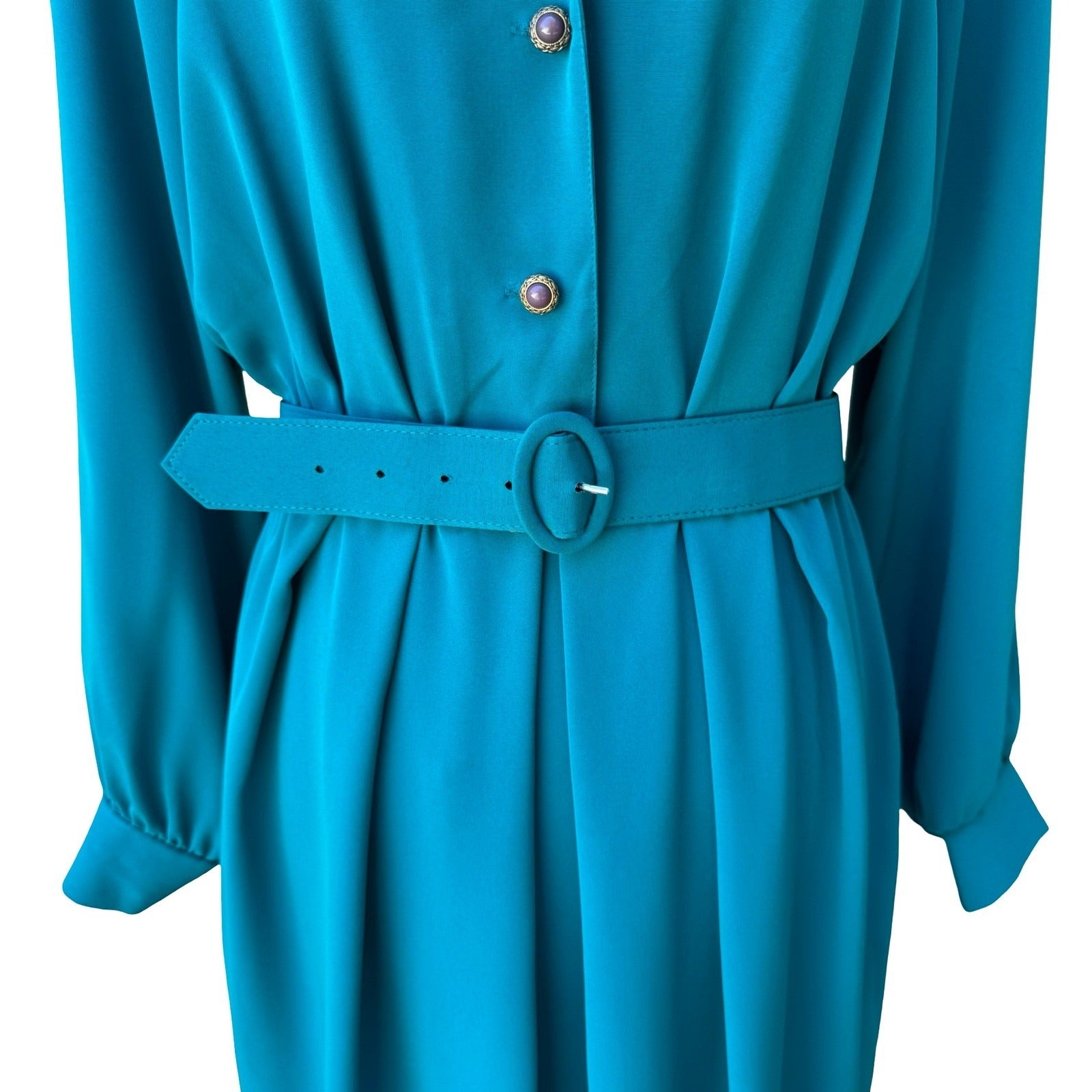 Petites by Willi Vintage 80s Secretary Power Dressing Belted Midi Shirt Dress 12