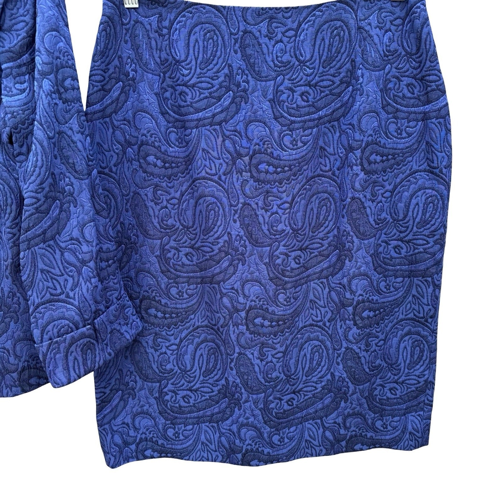Maggy London Womens Blue Paisley Jacquard 2 Piece Skirt Suit Set Size 10 Vintage