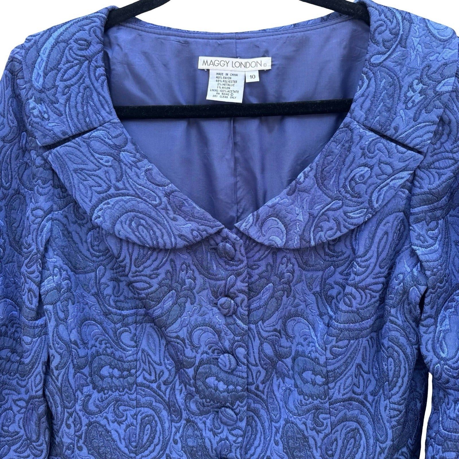 Maggy London Womens Blue Paisley Jacquard 2 Piece Skirt Suit Set Size 10 Vintage