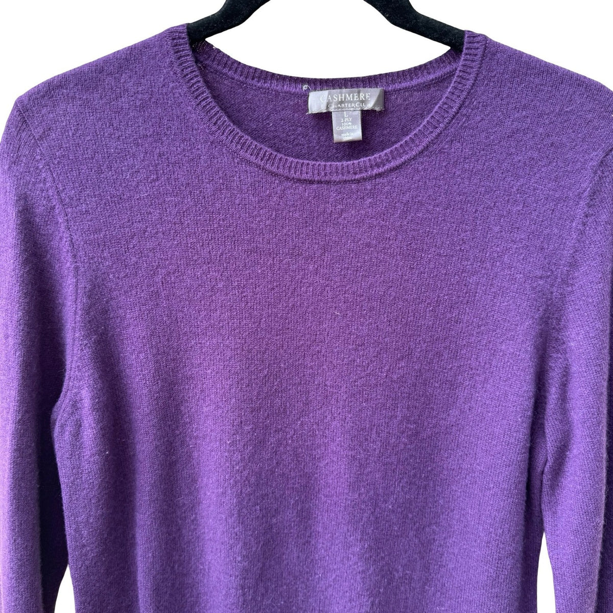 Charter Club 2-Ply 100% Cashmere Quiet Luxury Old Money Preppy Sweater Purple L