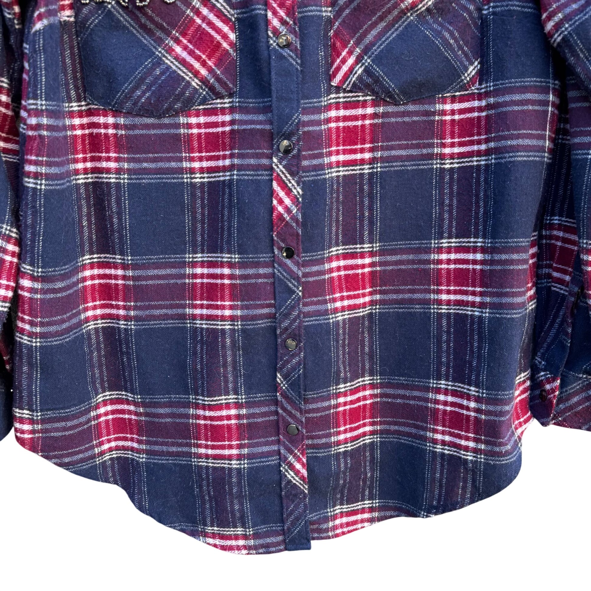 LaBellum Hillary Scott Womens Plaid Button Snap Western Rhinestone Pearl Shirt S