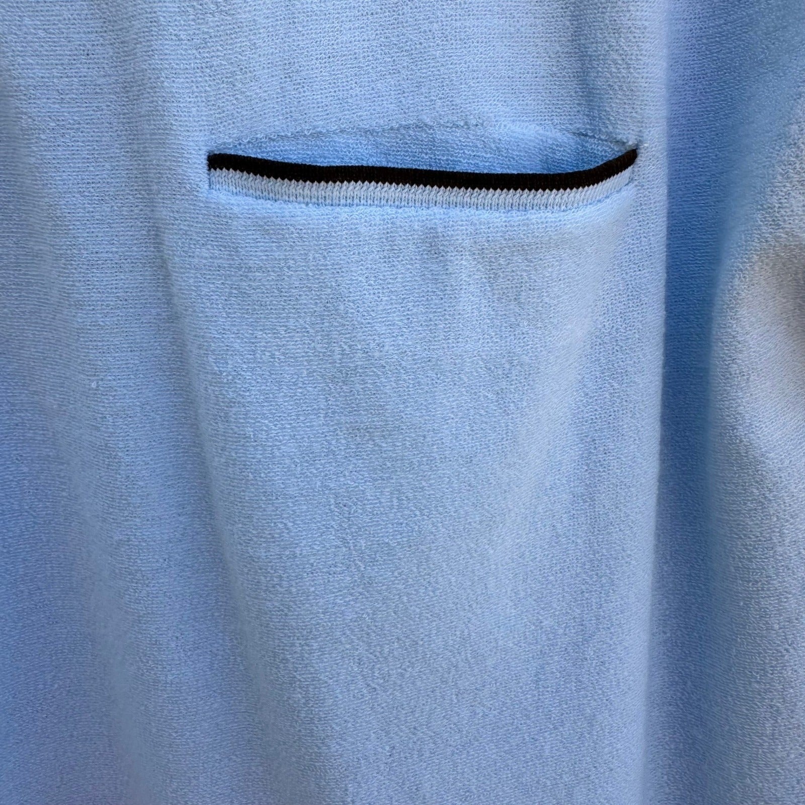 Vintage 60s 70s Pale Blue French Terry Knit Polo Shirt Retro Mod Mens L Grandpa