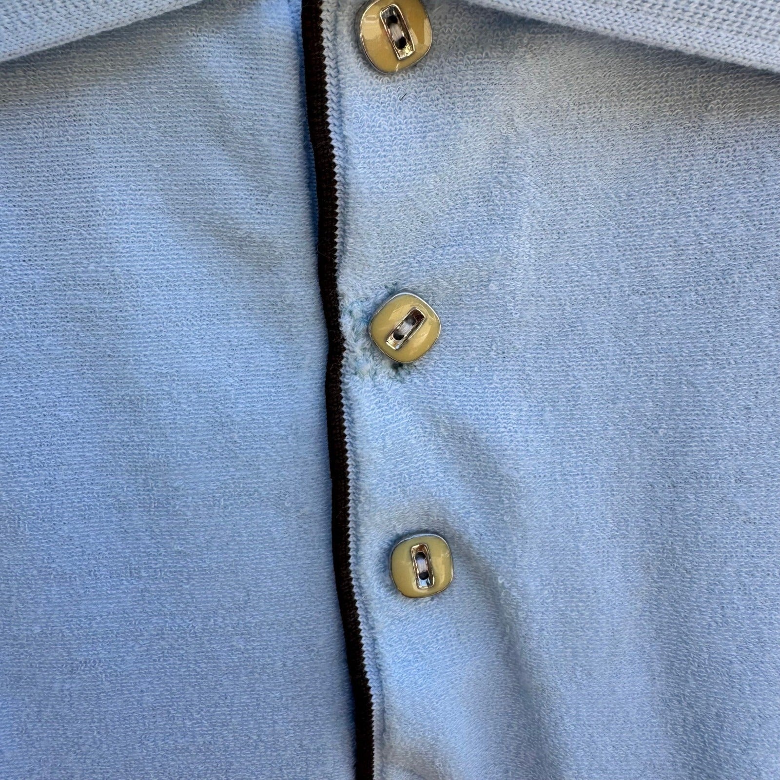 Vintage 60s 70s Pale Blue French Terry Knit Polo Shirt Retro Mod Mens L Grandpa