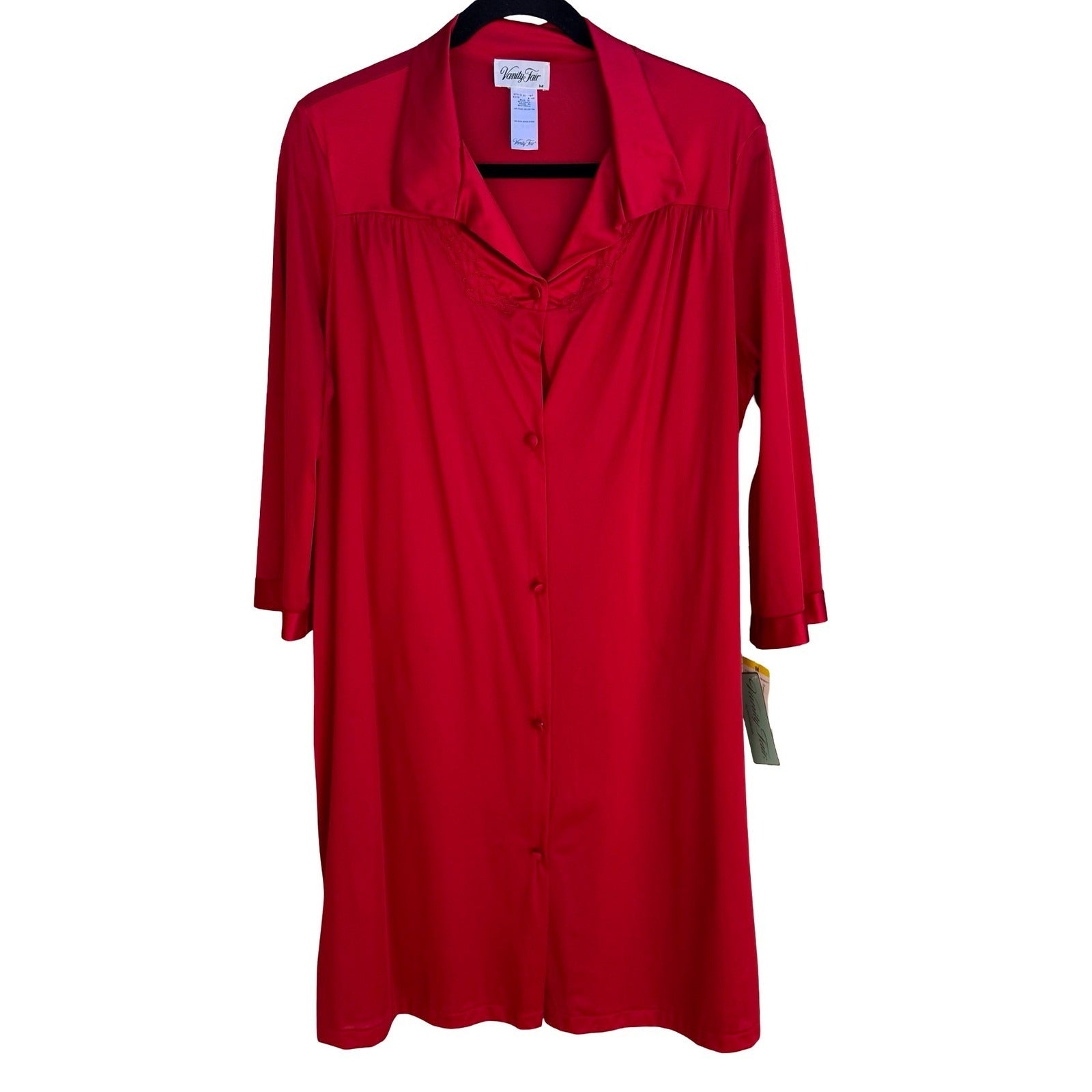Vanity Fair Beauty Loungewear Embroidered Housecoat Sleepwear Robe Red M NEW