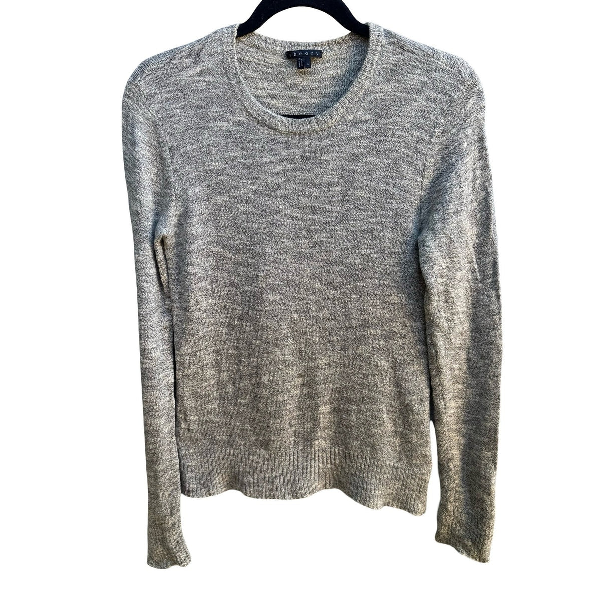 Theory Erec Scape Minimalist Silk Wool Blend Marled Crewneck Sweater Grey S