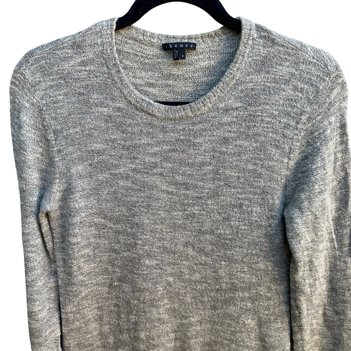 Theory Erec Scape Minimalist Silk Wool Blend Marled Crewneck Sweater Grey S