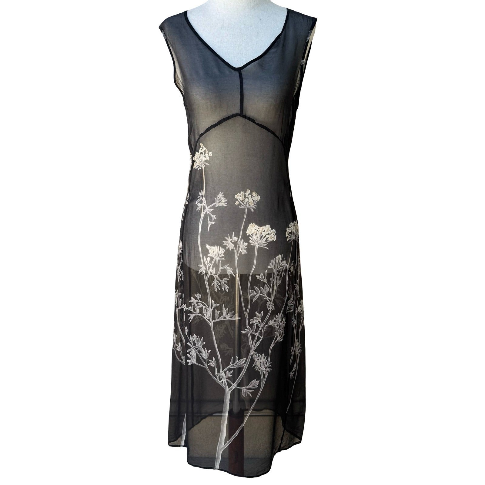 BCBG Max Azria Y2K Silk Sheer Ethereal Whimsigoth Fairycore Floral Midi Dress 4