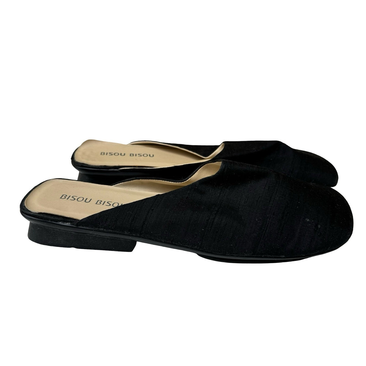 Bisou Bisou Michele Bohbot Textured Square Toe Wedge Slide Mules Black Women 10M