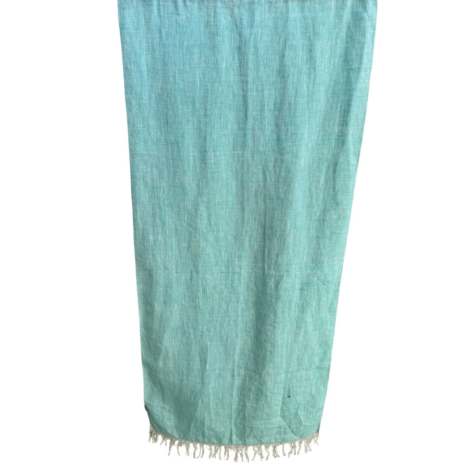 Lafayette 148 New York Coastal Boho Turquoise 100% Linen Fringe Scarf Wrap OS