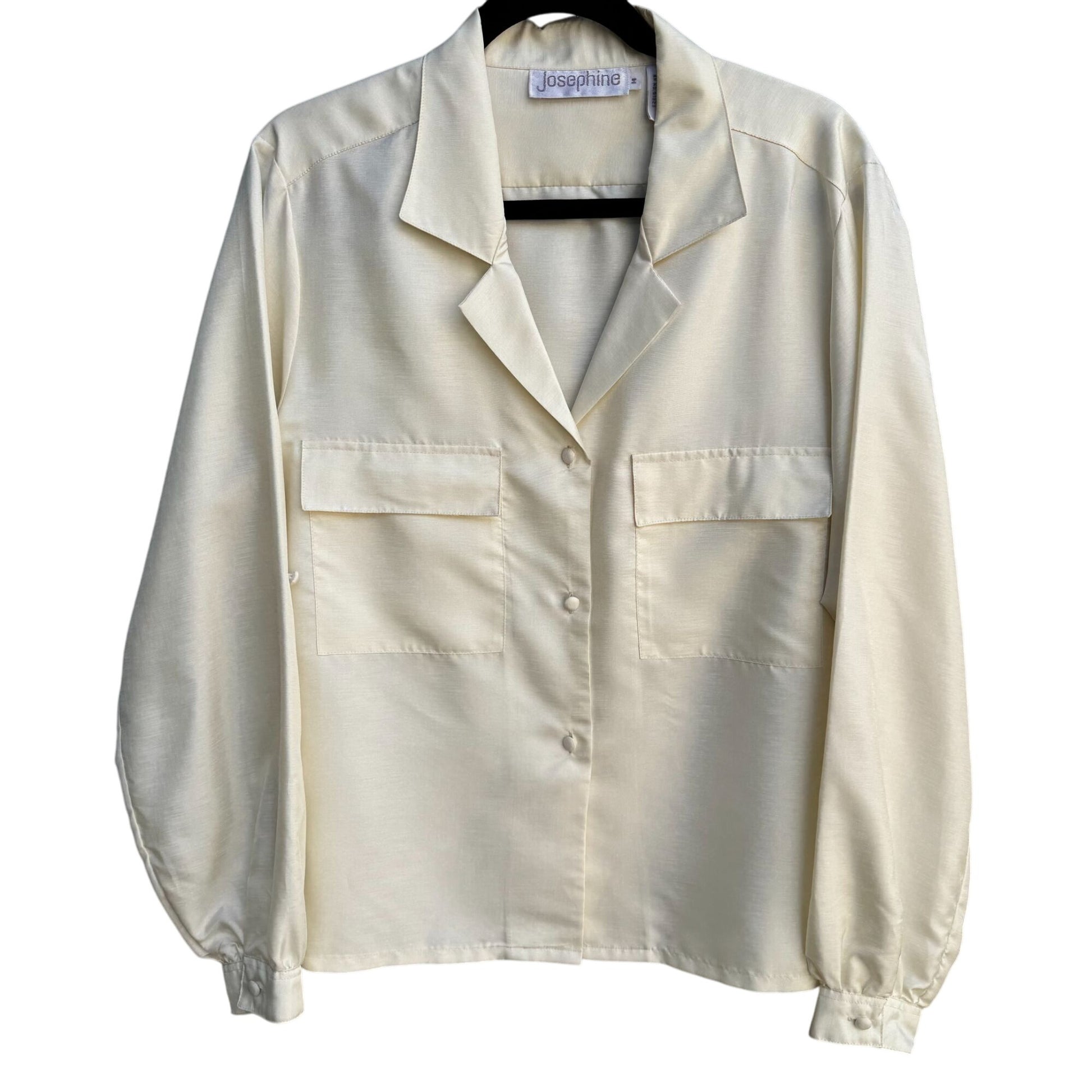 Josephine Vintage Womens Cream Poly Shantung Button-Up Roll Tab Sleeve Blouse 14