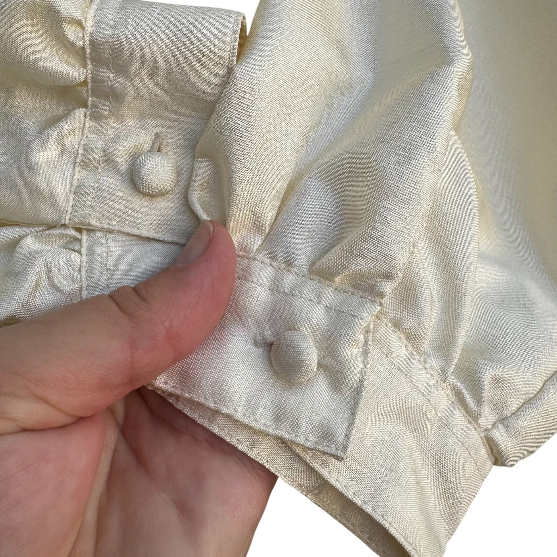 Josephine Vintage Womens Cream Poly Shantung Button-Up Roll Tab Sleeve Blouse 14