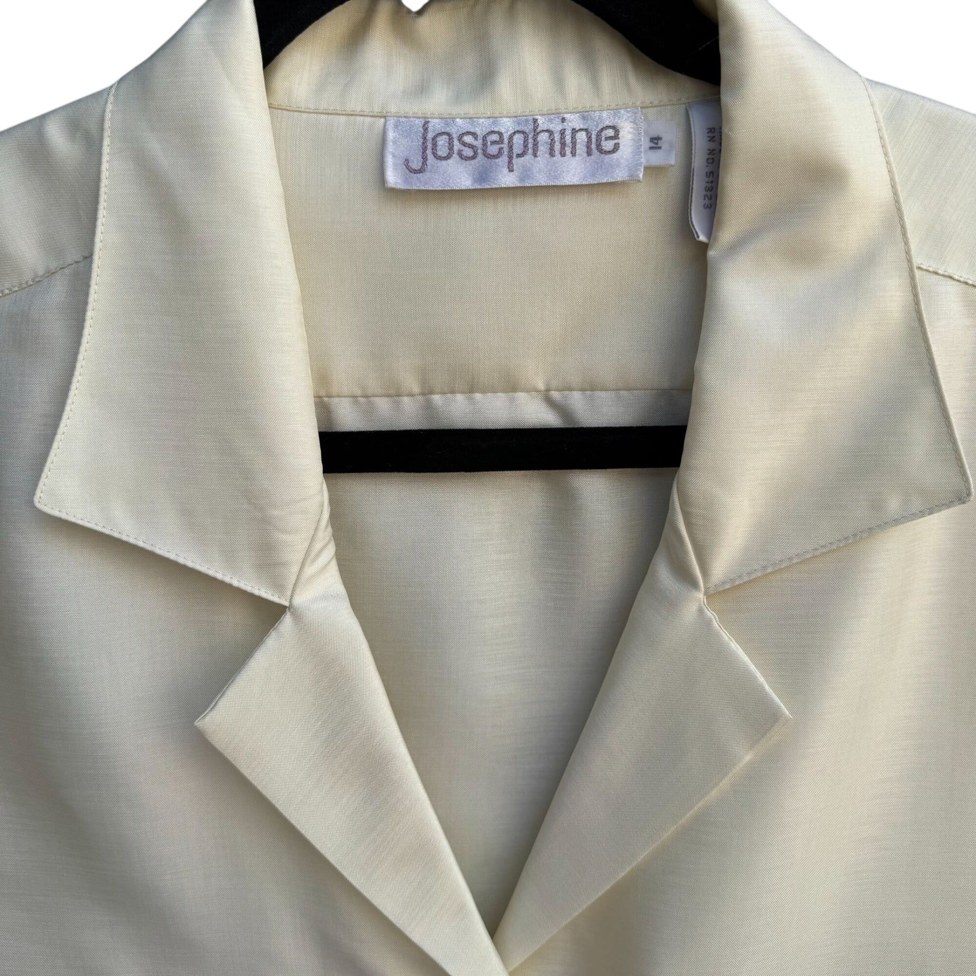 Josephine Vintage Womens Cream Poly Shantung Button-Up Roll Tab Sleeve Blouse 14