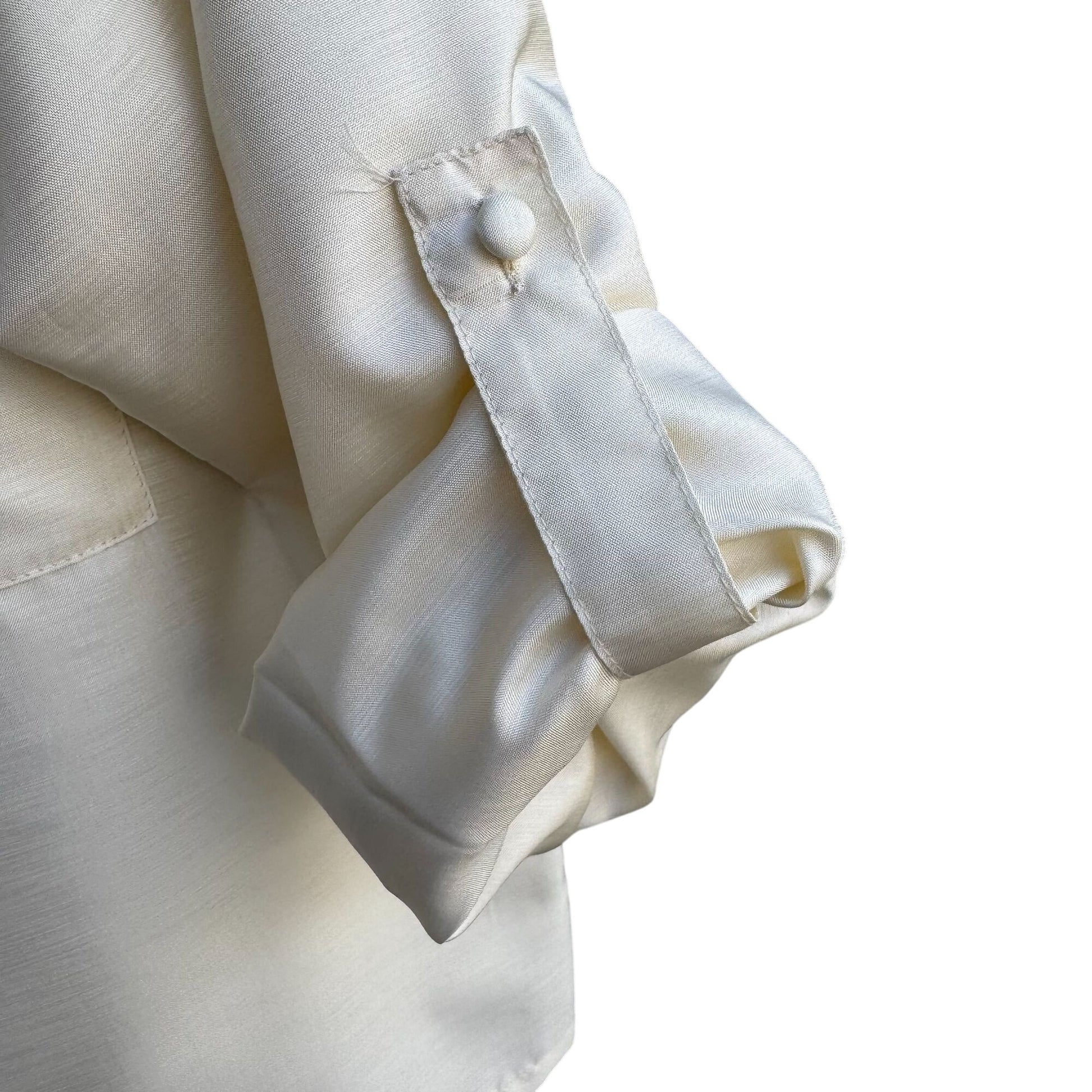 Josephine Vintage Womens Cream Poly Shantung Button-Up Roll Tab Sleeve Blouse 14