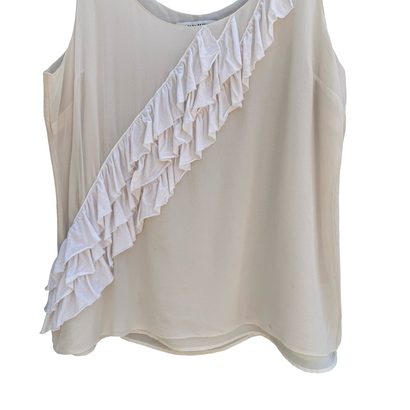 Banana Republic Silk Cream Ruffle Front Sleeveless Top Scoop Neck L Coquette