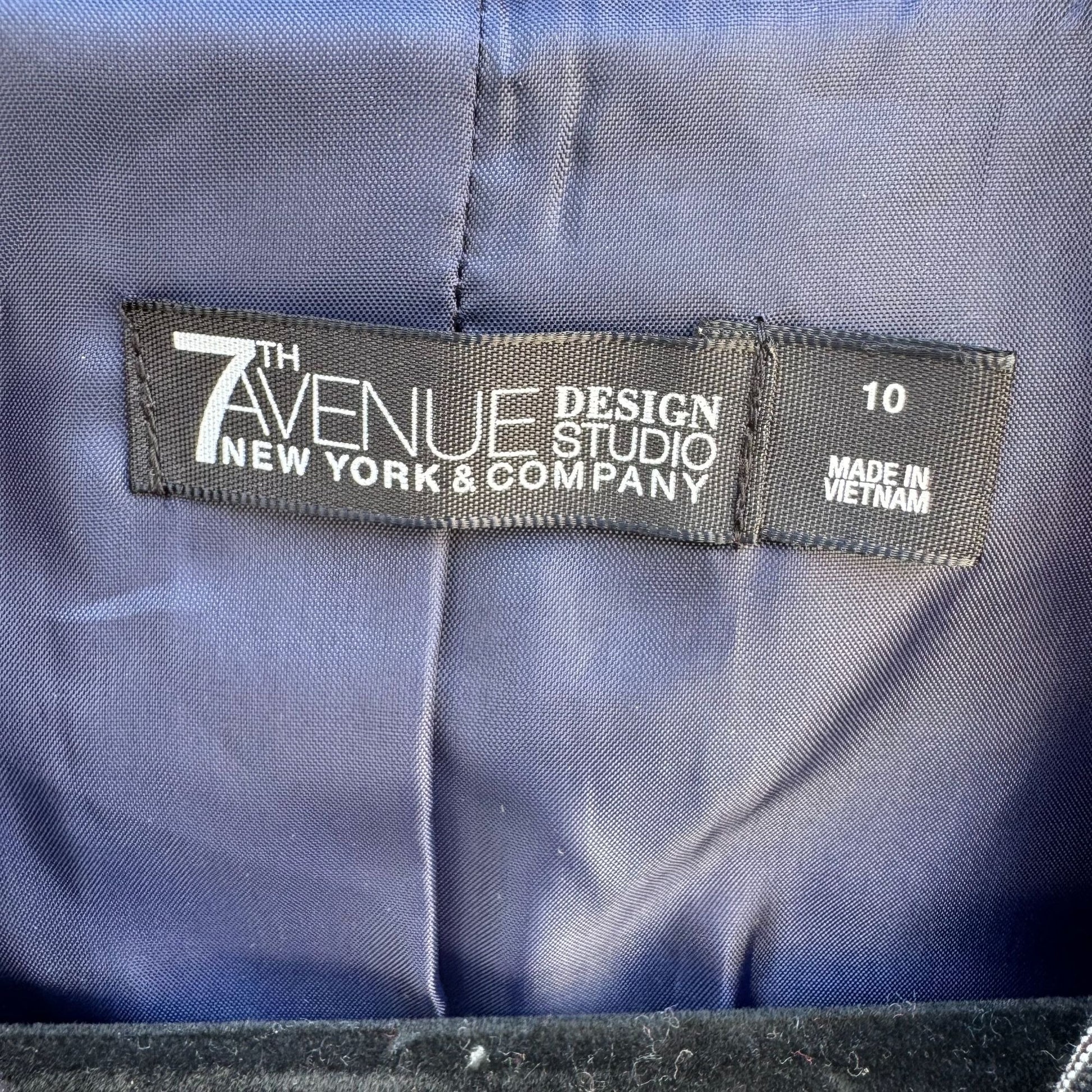 7th Avenue Design Studio Womens Preppy Navy White Pinstripe Blazer Jacket 10