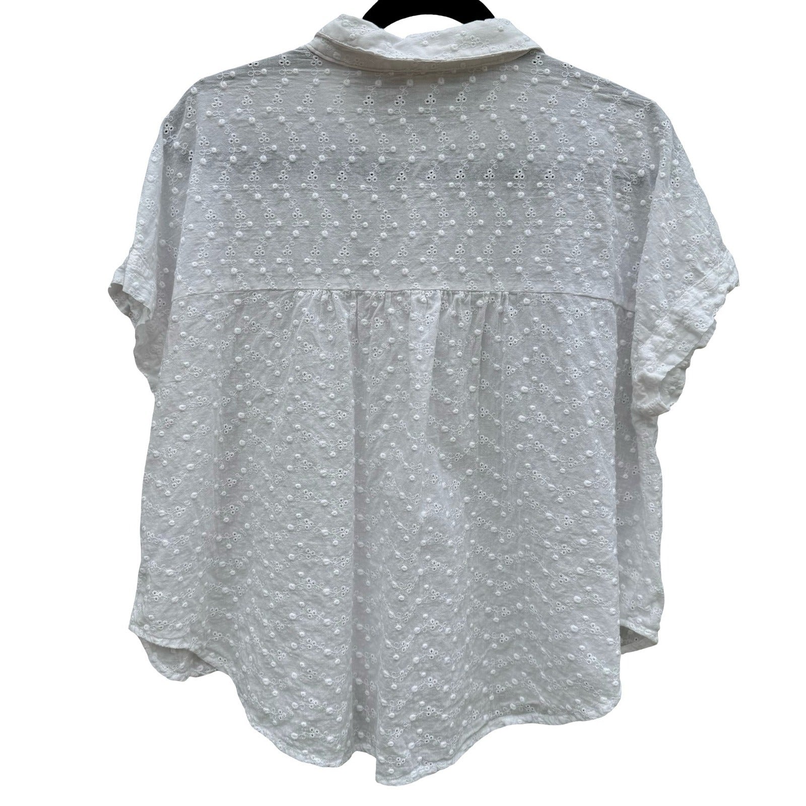 En Creme White Eyelet Button Down Shirt Floral Embroidery Cottage Blouse L Boho