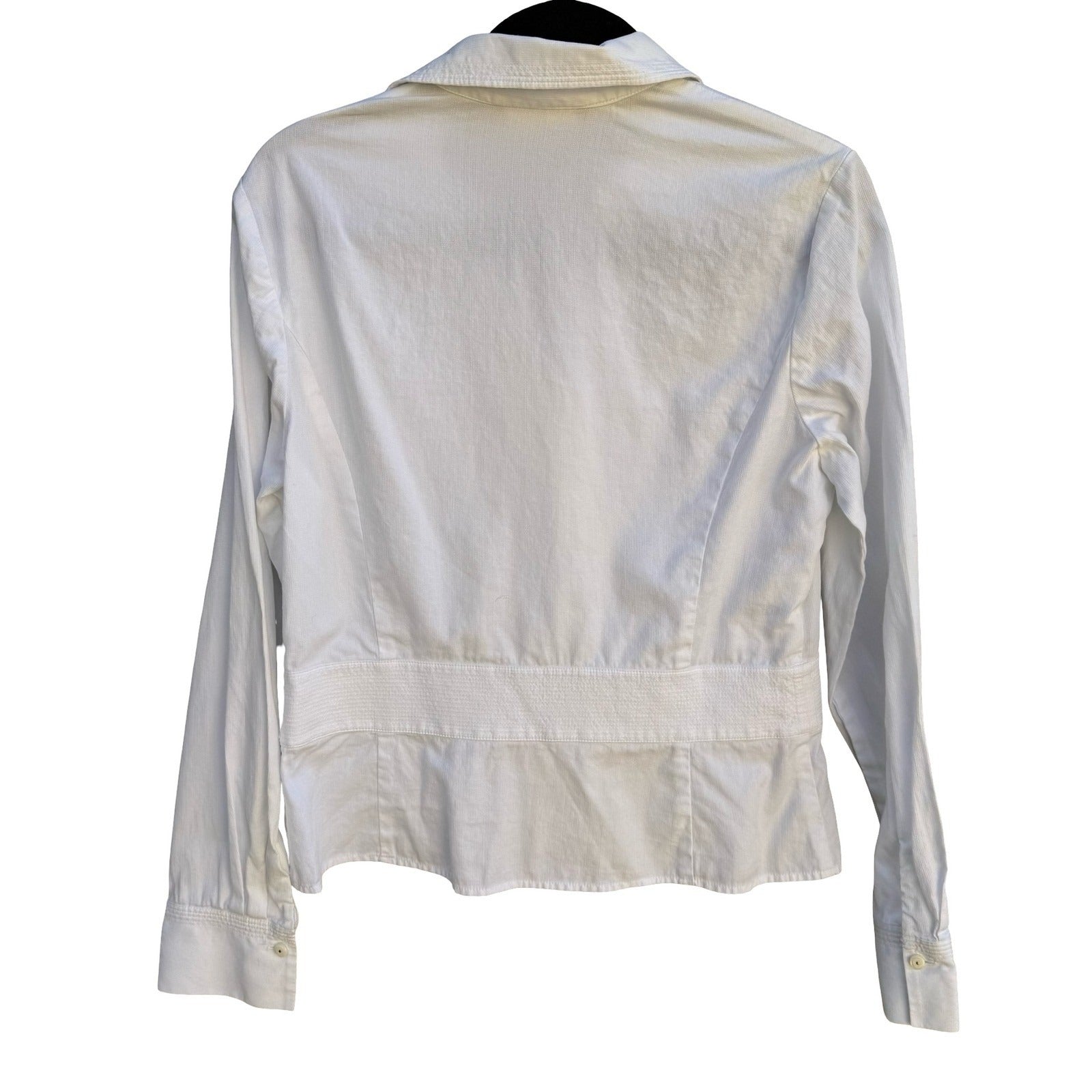 Jones New York Signature White Cotton Textured Button Down Shirt Sz M Minimalist