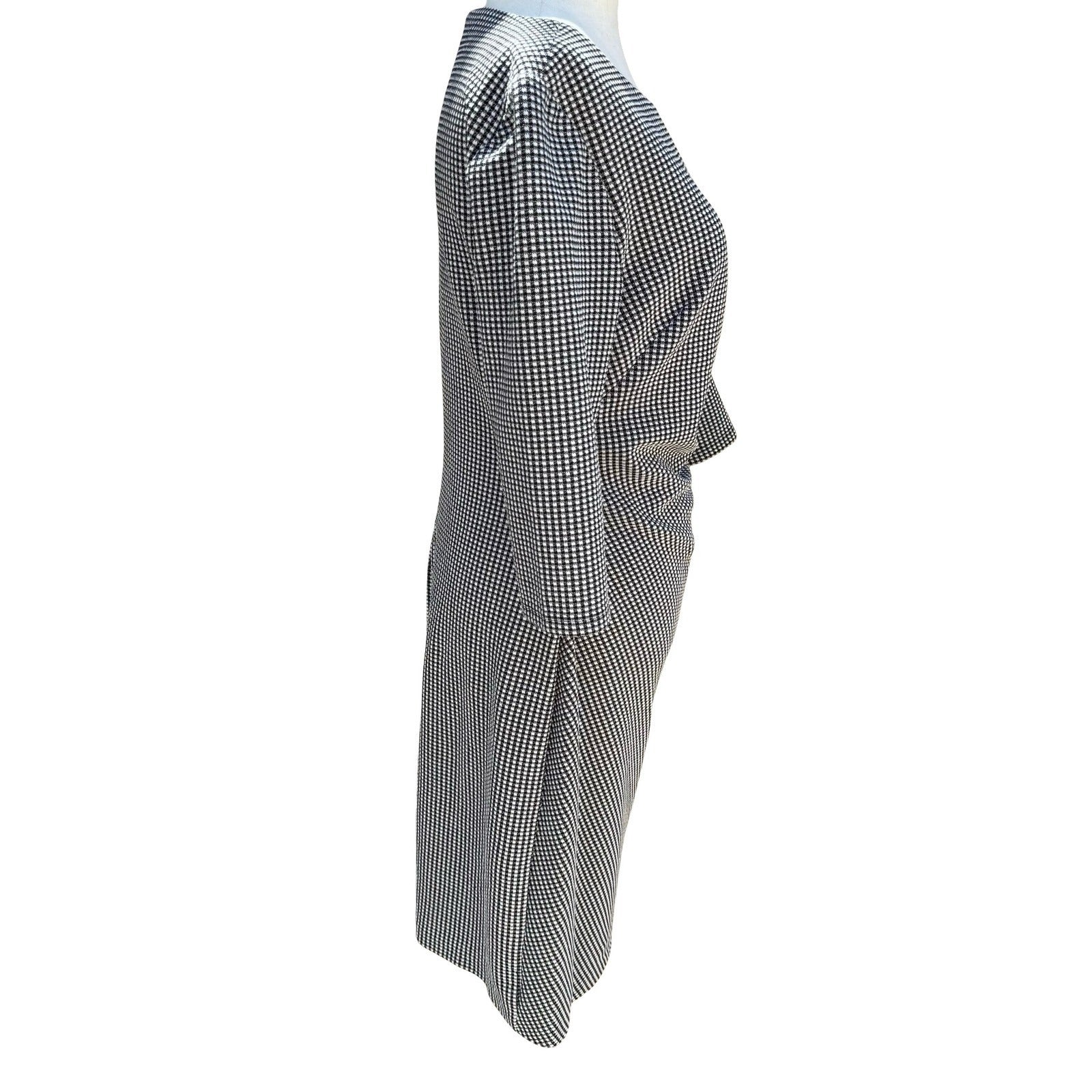 Lauren Ralph Lauren Black Micro Check Ruched Sheath Dress 3/4 Sleeve 12 Preppy