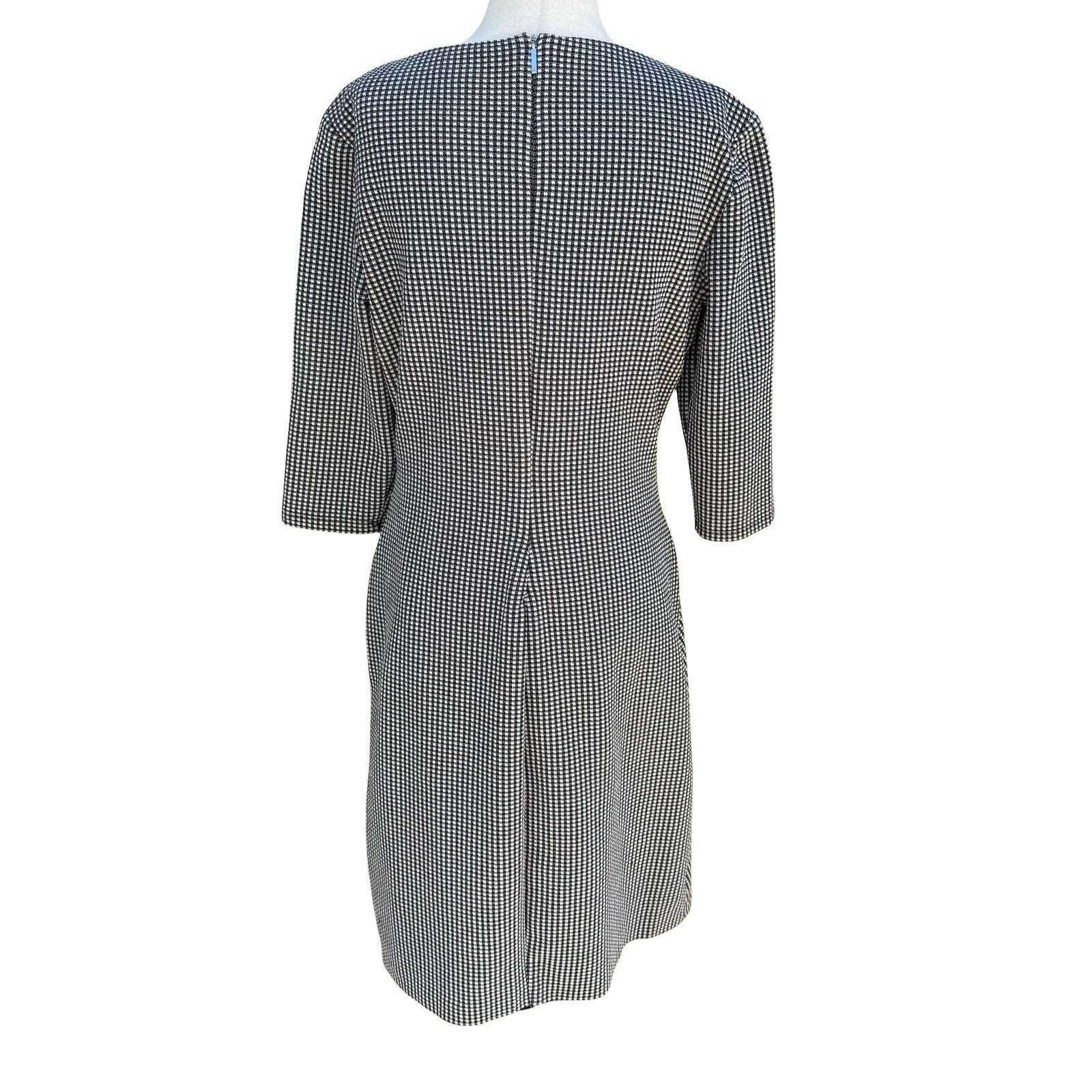 Lauren Ralph Lauren Black Micro Check Ruched Sheath Dress 3/4 Sleeve 12 Preppy
